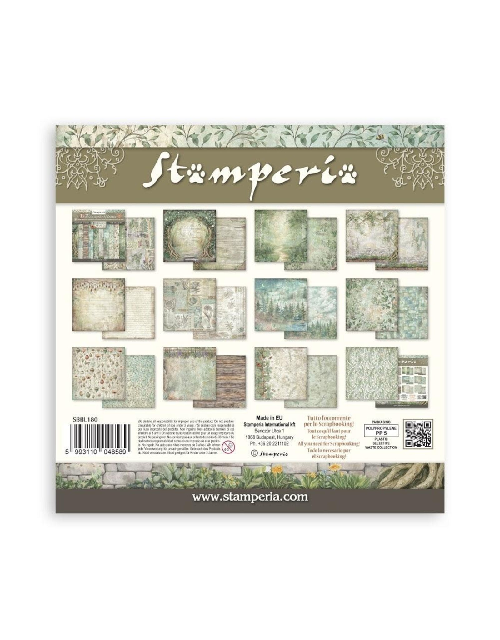 STAMPERIA STAMPERIA HERBARIUM SILVAE BACKGROUNDS SELECTION 12x12 PAPER PACK 10 SHEETS