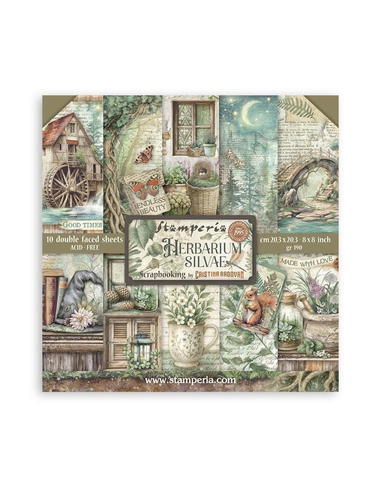 STAMPERIA STAMPERIA HERBARIUM SILVAE 8x8 PAPER PACK 10 SHEETS