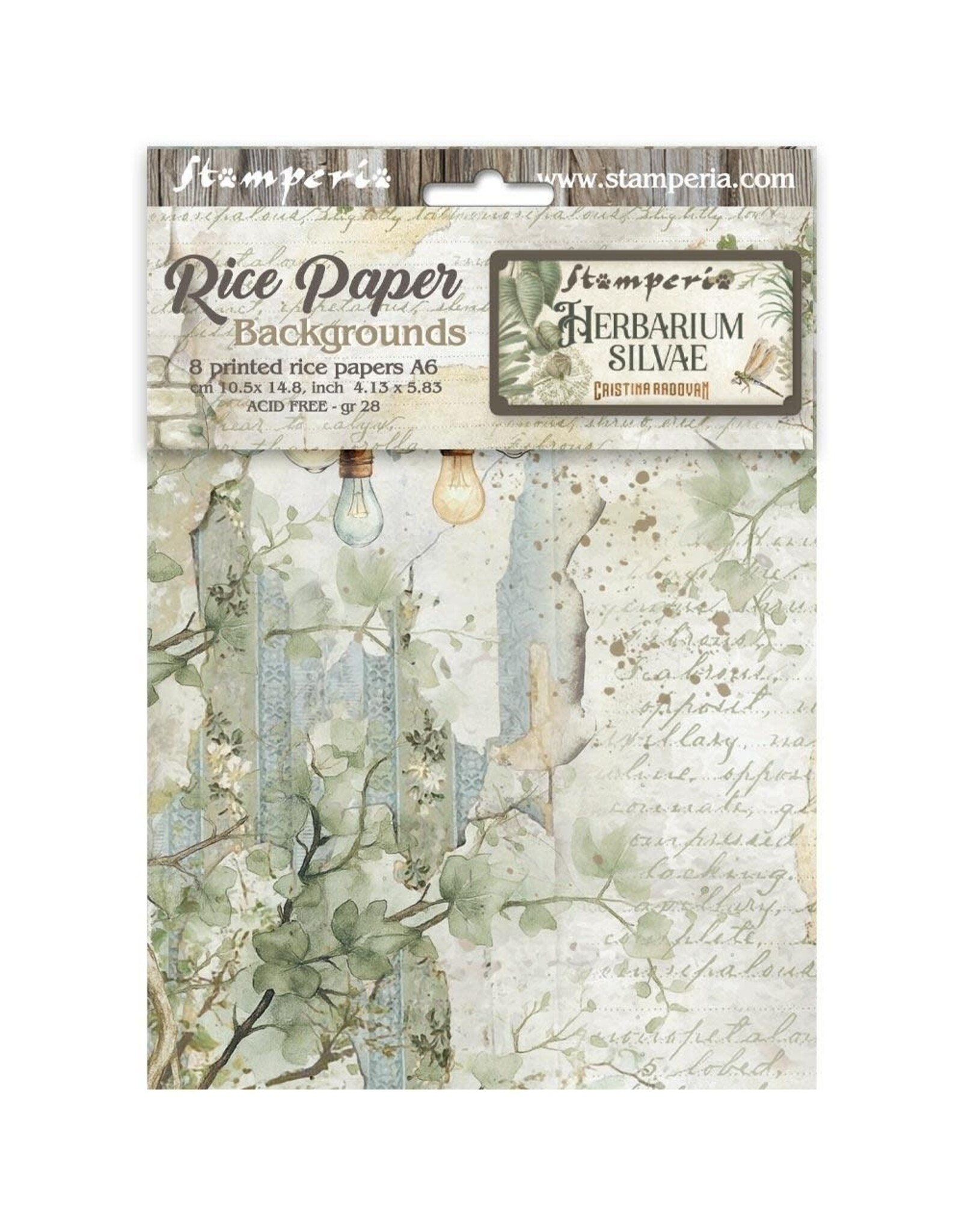 STAMPERIA STAMPERIA HERBARIUM SILVAE ASSORTED A6 RICE PAPER DECOUPAGE BACKGROUNDS 10.5X14.8CM 8/PK