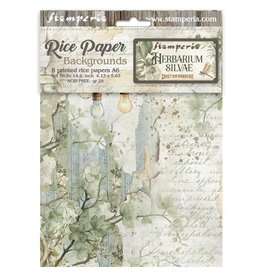STAMPERIA STAMPERIA HERBARIUM SILVAE ASSORTED A6 RICE PAPER DECOUPAGE BACKGROUNDS 10.5X14.8CM 8/PK