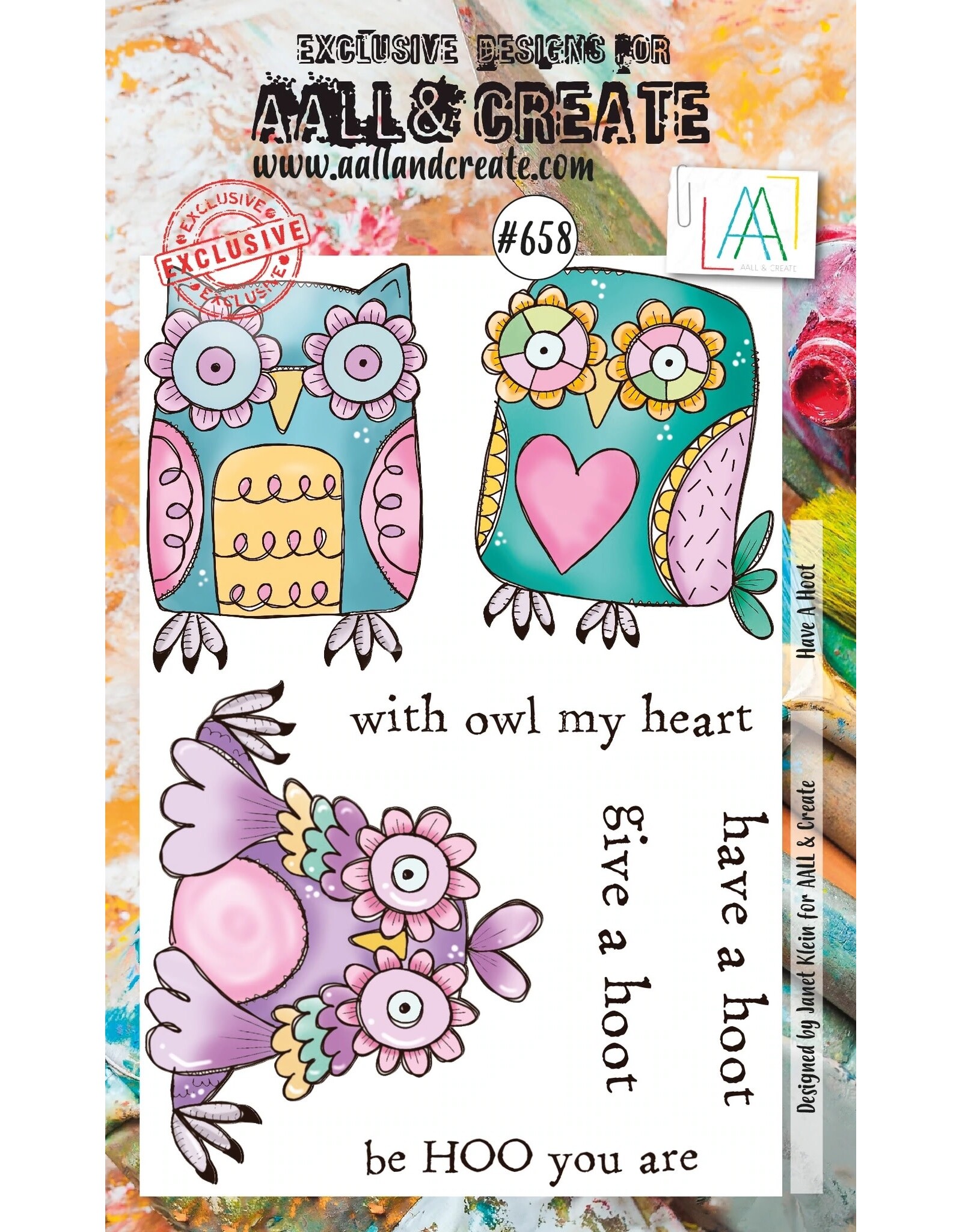AALL & CREATE AALL & CREATE JANET KLEIN #658 HAVE A HOOT A6 CLEAR STAMP SET