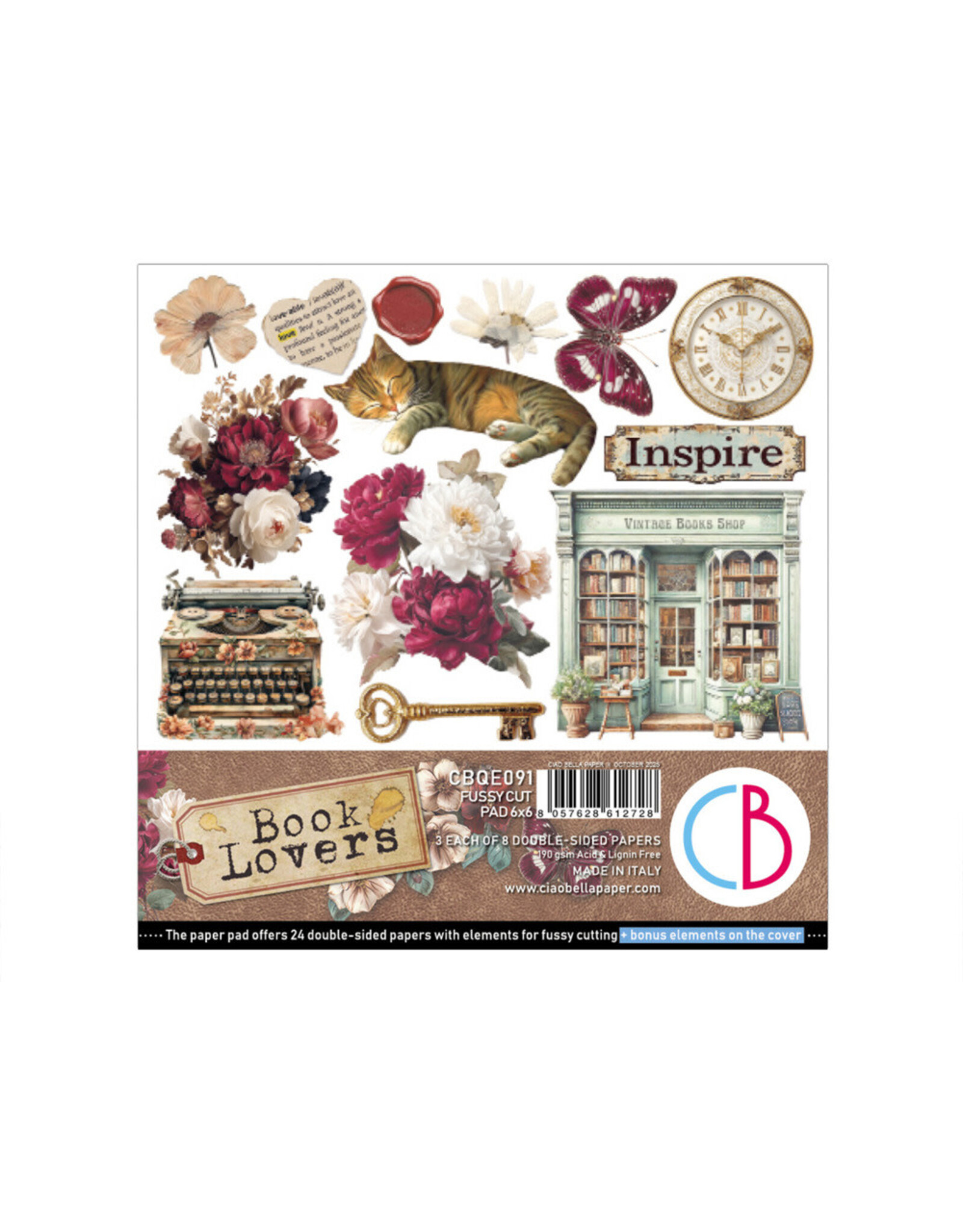 CIAO BELLA CIAO BELLA BOOK LOVERS 6x6 FUSSY CUT PAPER PAD 24 SHEETS