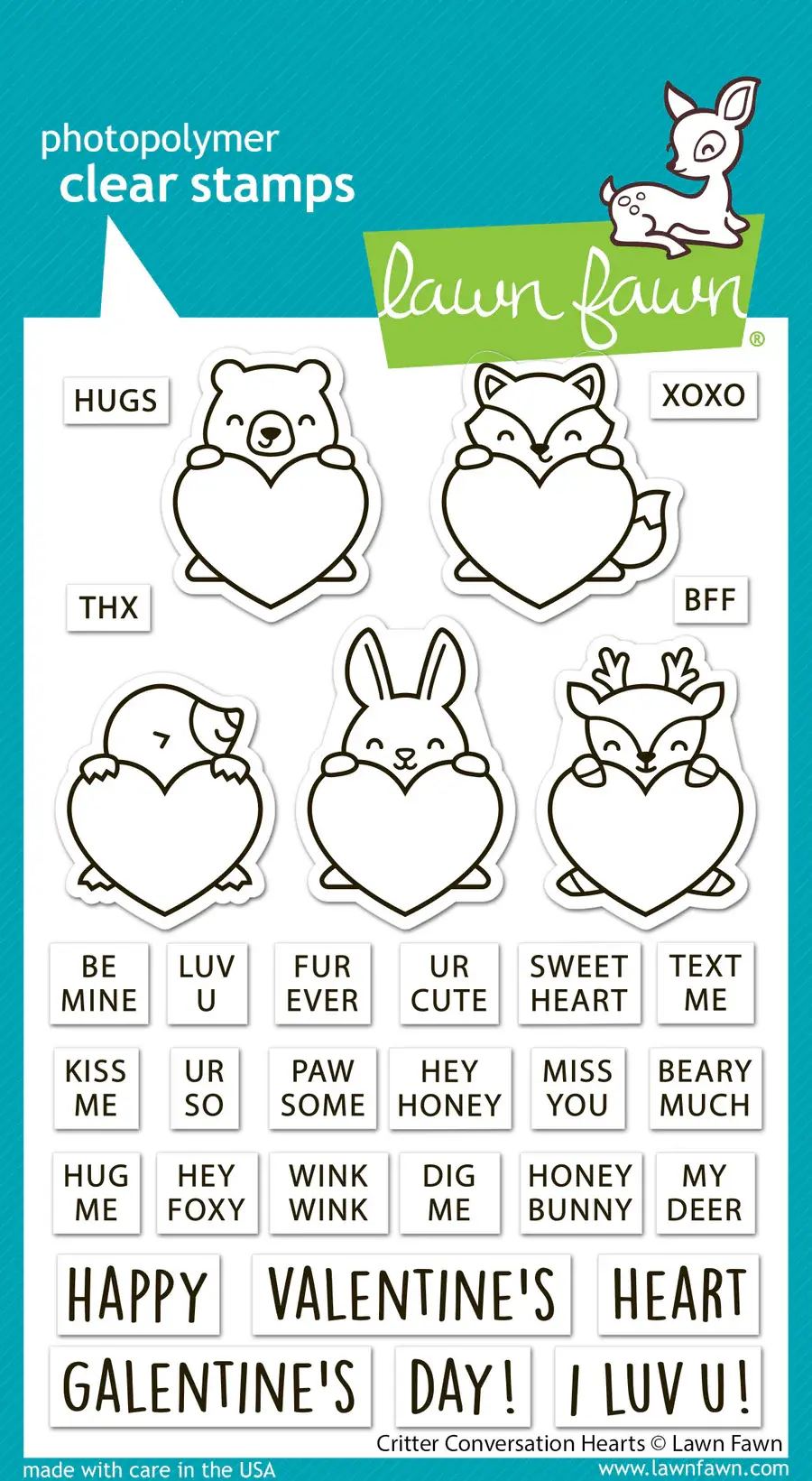 LAWN FAWN LAWN FAWN CRITTER CONVERSATION HEARTS CLEAR STAMP SET