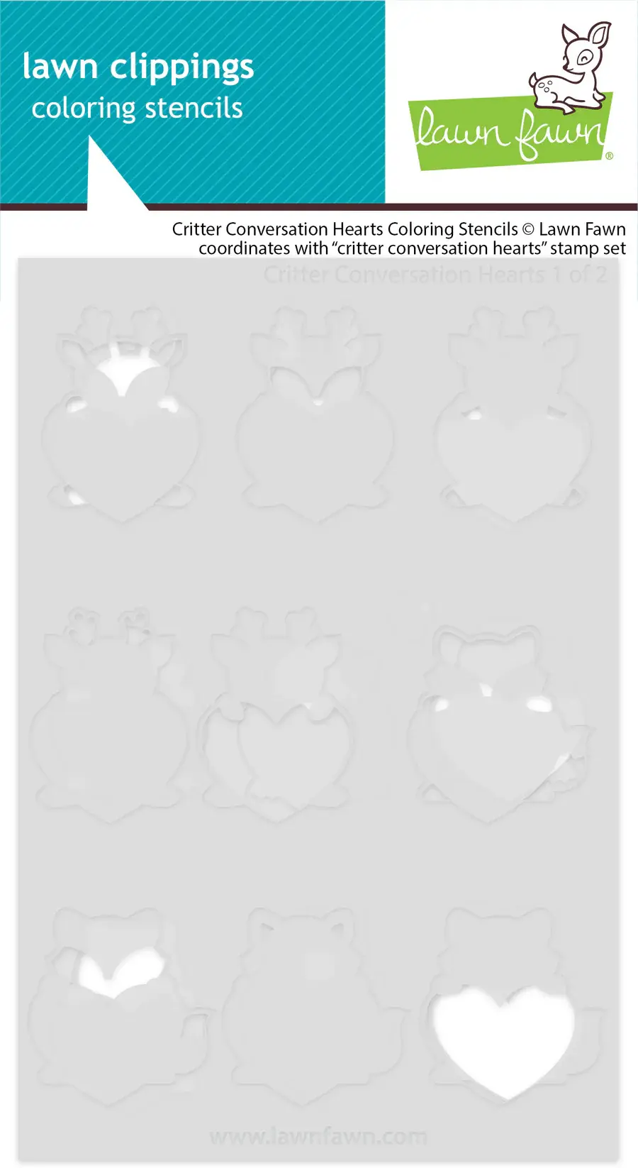LAWN FAWN LAWN FAWN CRITTER CONVERSATION HEARTS COLORING STENCIL 2/PK