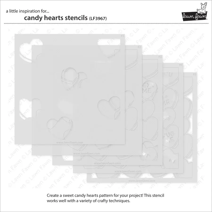 LAWN FAWN LAWN FAWN CANDY HEARTS 6x6 STENCIL SET 5/PK