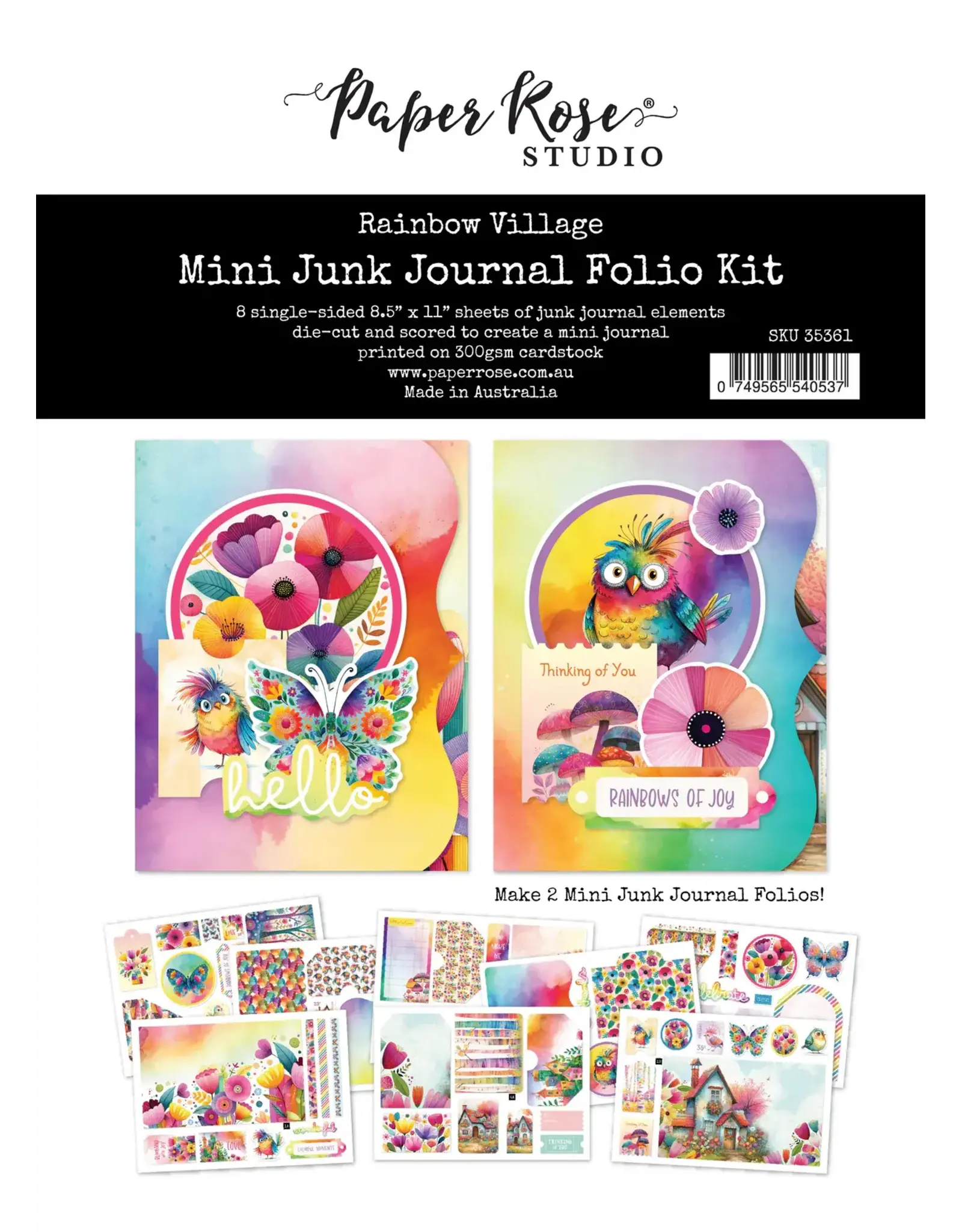 PAPER ROSE PAPER ROSE RAINBOW VILLAGE 8.5x11 MINI JUNK JOURNAL FOLIO KIT