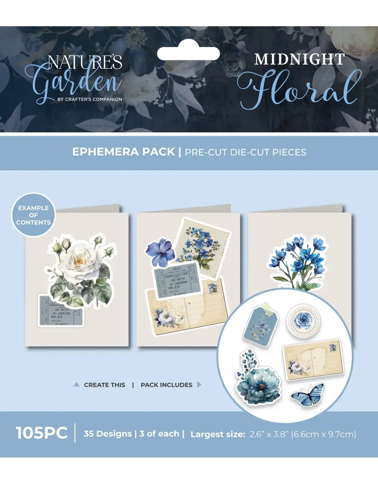 CRAFTERS COMPANION CRAFTER'S COMPANION NATURE'S GARDEN MIDNIGHT FLORAL EPHEMERA