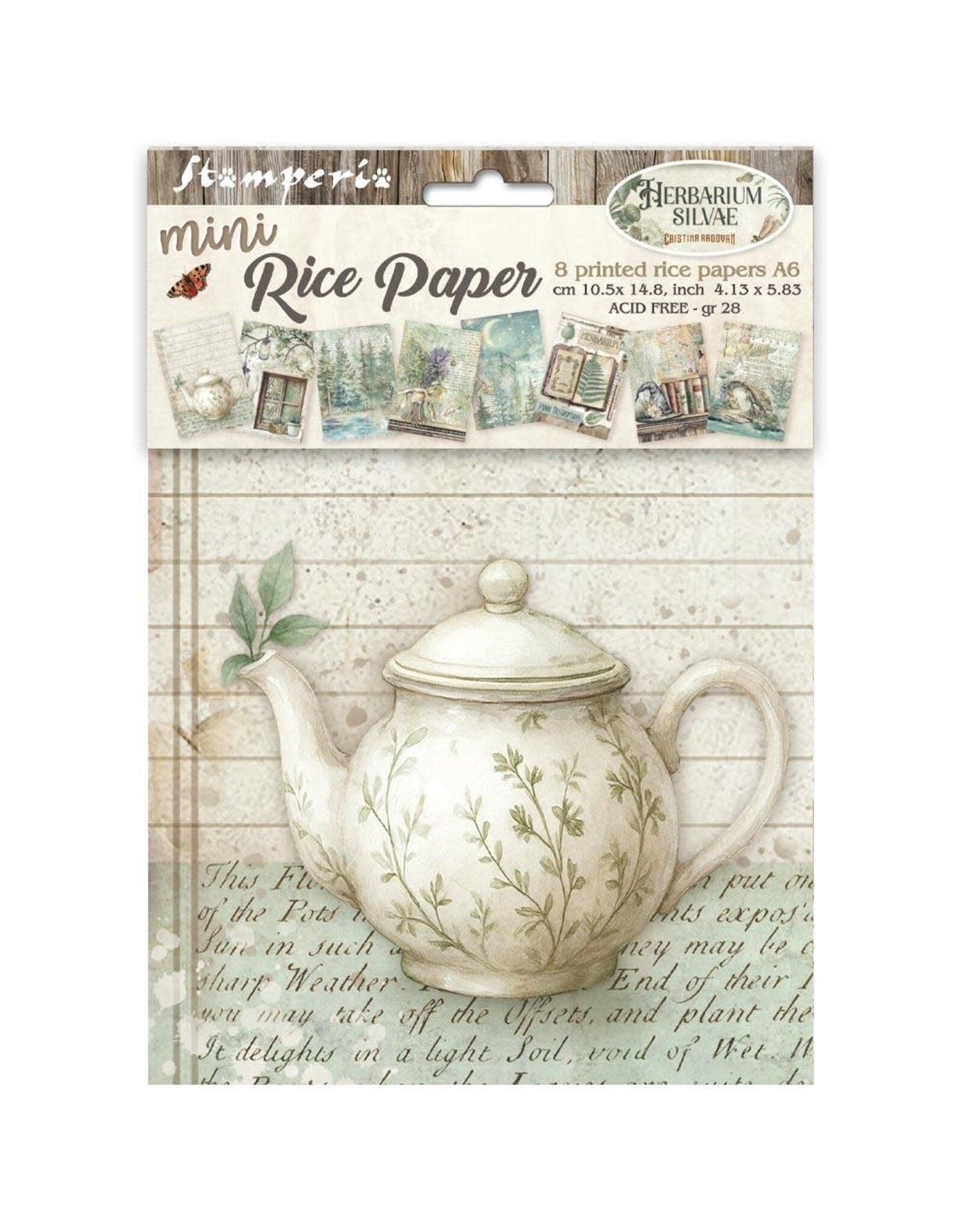 STAMPERIA STAMPERIA HERBARIUM SILVAE A6 MINI RICE PAPER 8/PK