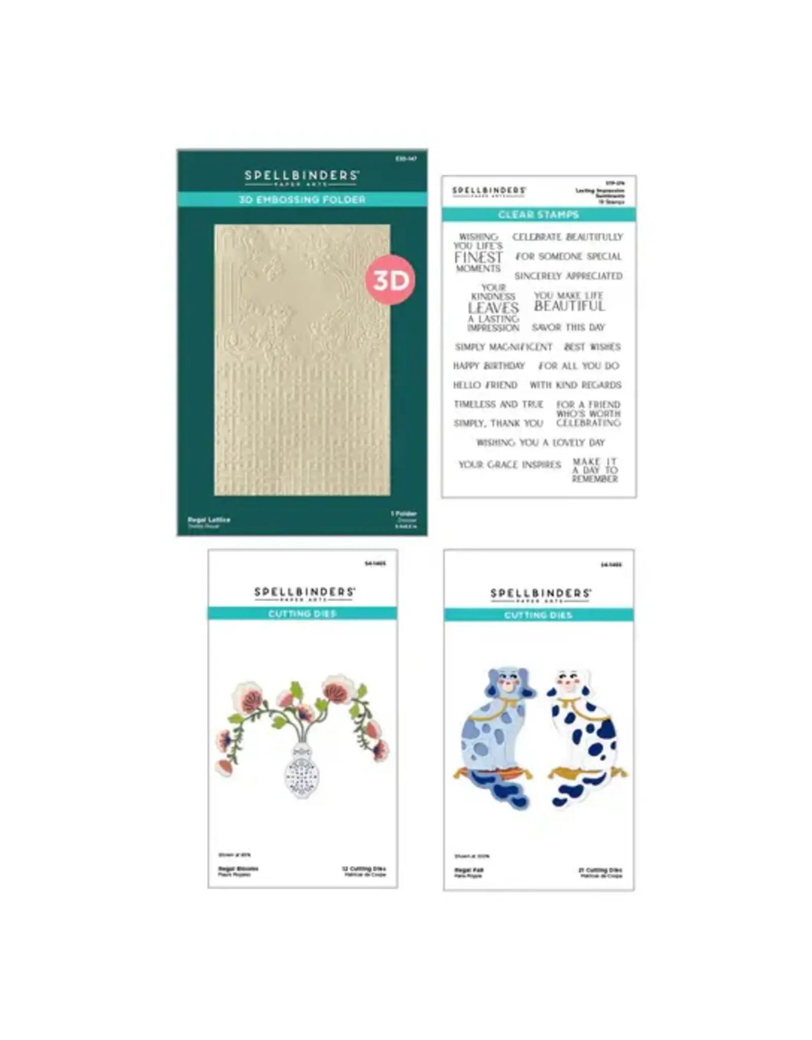 SPELLBINDERS SPELLBINDERS REGAL REFLECTIONS 3D EMBOSSING FOLDER, CLEAR STAMP AND DIE SET BUNDLE