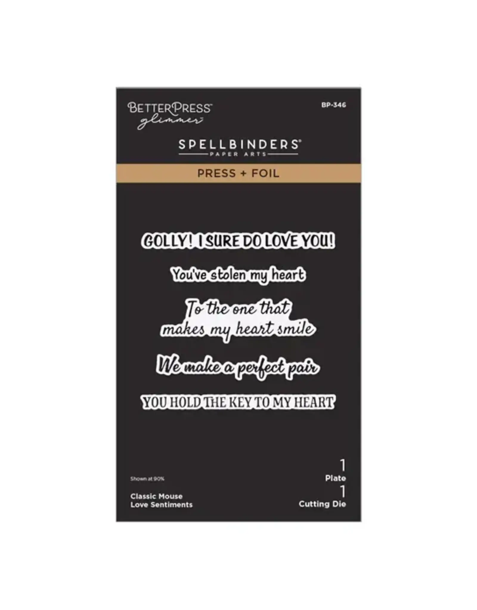 SPELLBINDERS SPELLBINDERS CLASSIC MOUSE COLLECTION LOVE SENTIMENTS HOT FOIL PLATES AND DIE SET