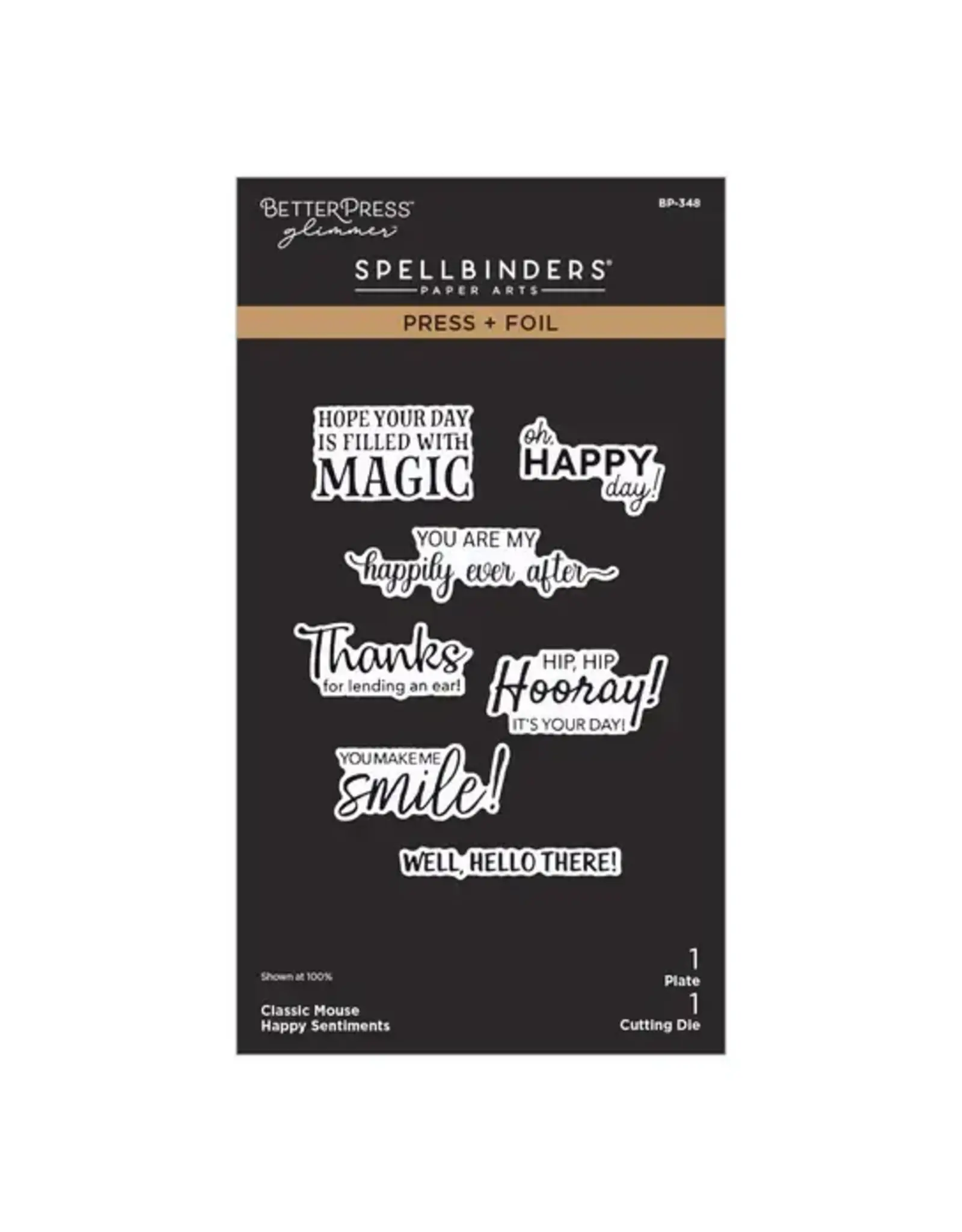 SPELLBINDERS SPELLBINDERS CLASSIC MOUSE COLLECTION HAPPY SENTIMENTS HOT FOIL PLATES AND DIE SET
