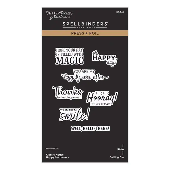 SPELLBINDERS SPELLBINDERS BETTERPRESS CLASSIC MOUSE COLLECTION HAPPY SENTIMENTS PRESS & FOIL PLATE & DIE SET