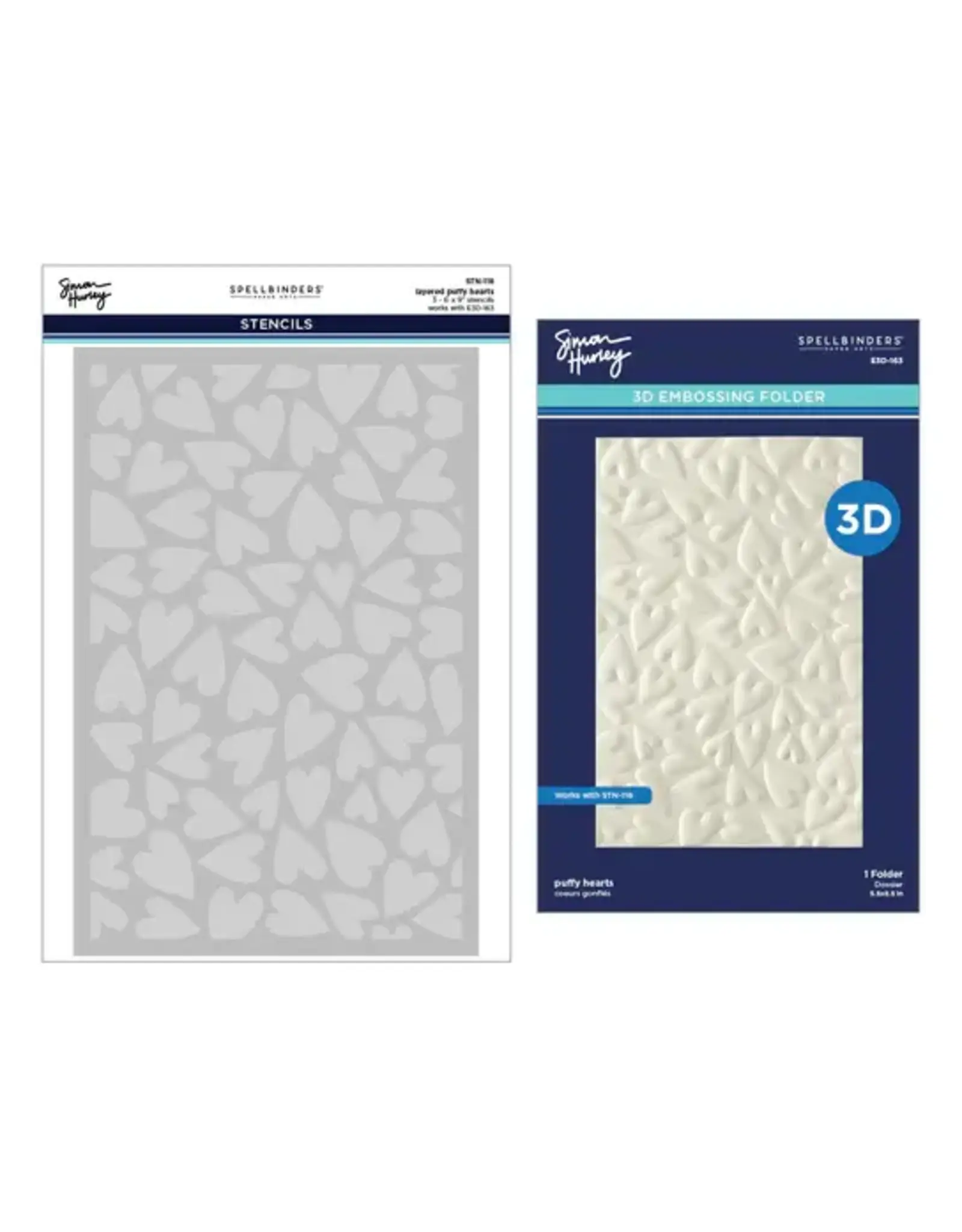 SPELLBINDERS SPELLBINDERS SIMON HURLEY PUFFY HEARTS 3D EMBOSSING FOLDER AND STENCIL