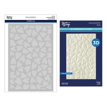 SPELLBINDERS SPELLBINDERS SIMON HURLEY PUFFY HEARTS 3D EMBOSSING FOLDER AND STENCIL