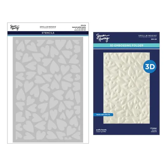 SPELLBINDERS SPELLBINDERS SIMON HURLEY PUFFY HEARTS 3D EMBOSSING FOLDER AND STENCIL