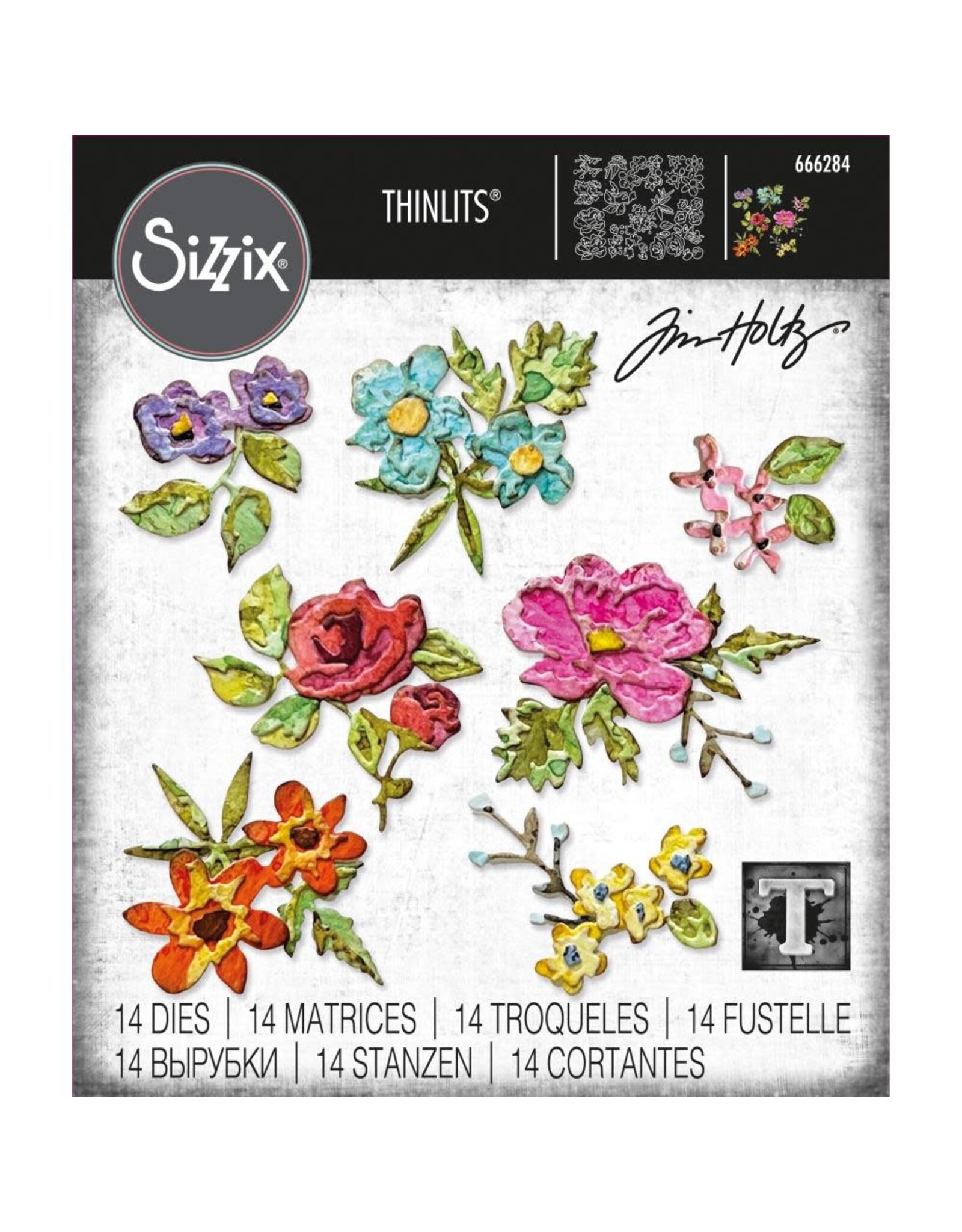 SIZZIX SIZZIX TIM HOLTZ THINLITS BRUSHSTROKE FLOWERS, MINI DIE SET