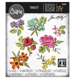 SIZZIX SIZZIX TIM HOLTZ THINLITS BRUSHSTROKE FLOWERS, MINI DIE SET