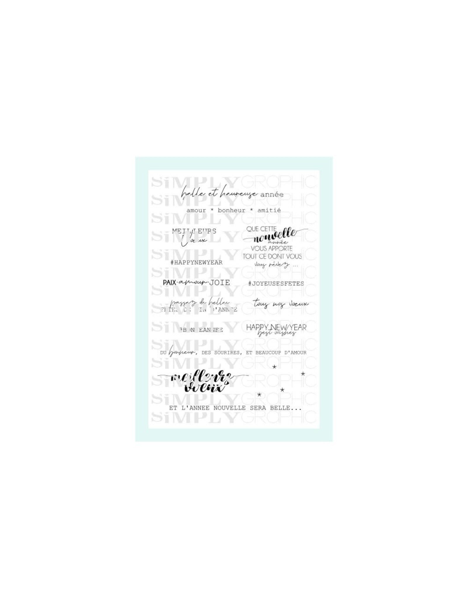 SIMPLY GRAPHIC SIMPLY GRAPHIC PLANCHE BELLE ET HEUREUSE ANNÉE CLEAR STAMP SET