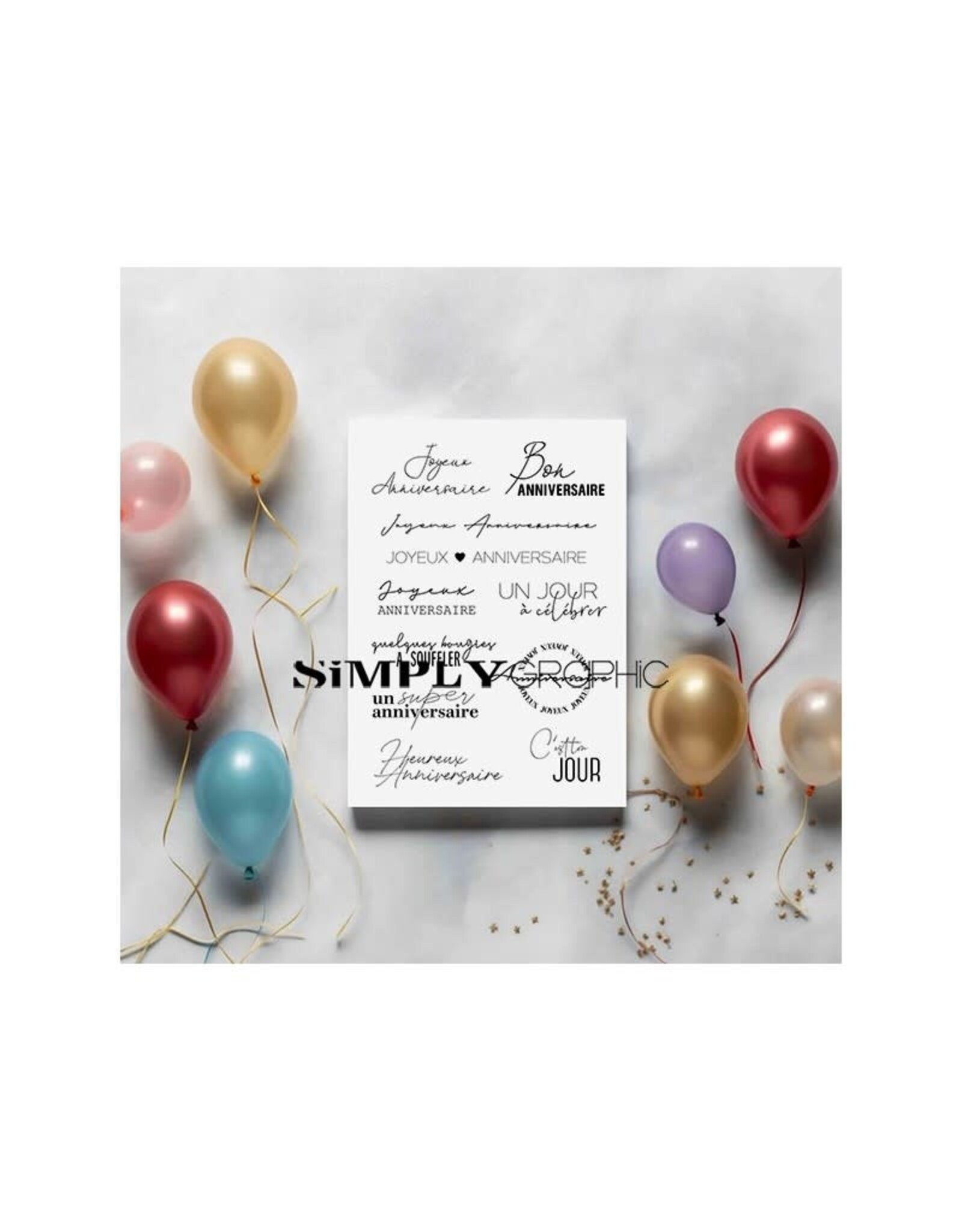 SIMPLY GRAPHIC SIMPLY GRAPHIC PLANCHE ANNIVERSAIRE 3 CLEAR STAMP SET