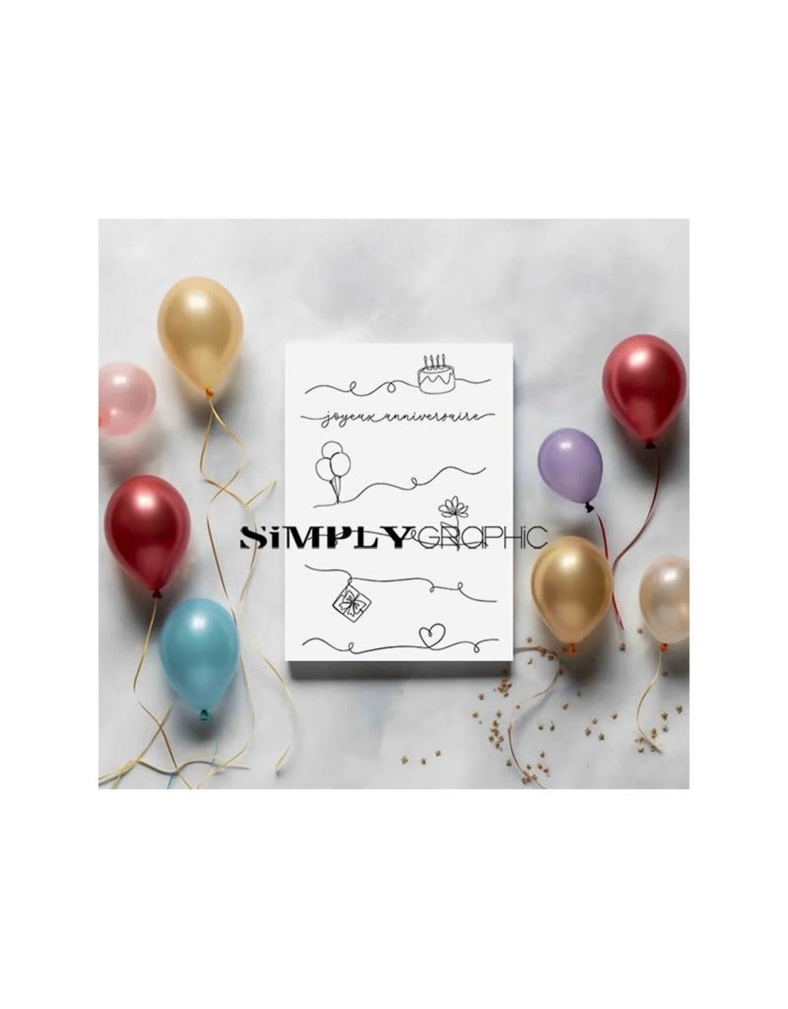 SIMPLY GRAPHIC SIMPLY GRAPHIC PLANCHE ANNIVERSAIRE MONOLIGNE CLEAR STAMP SET