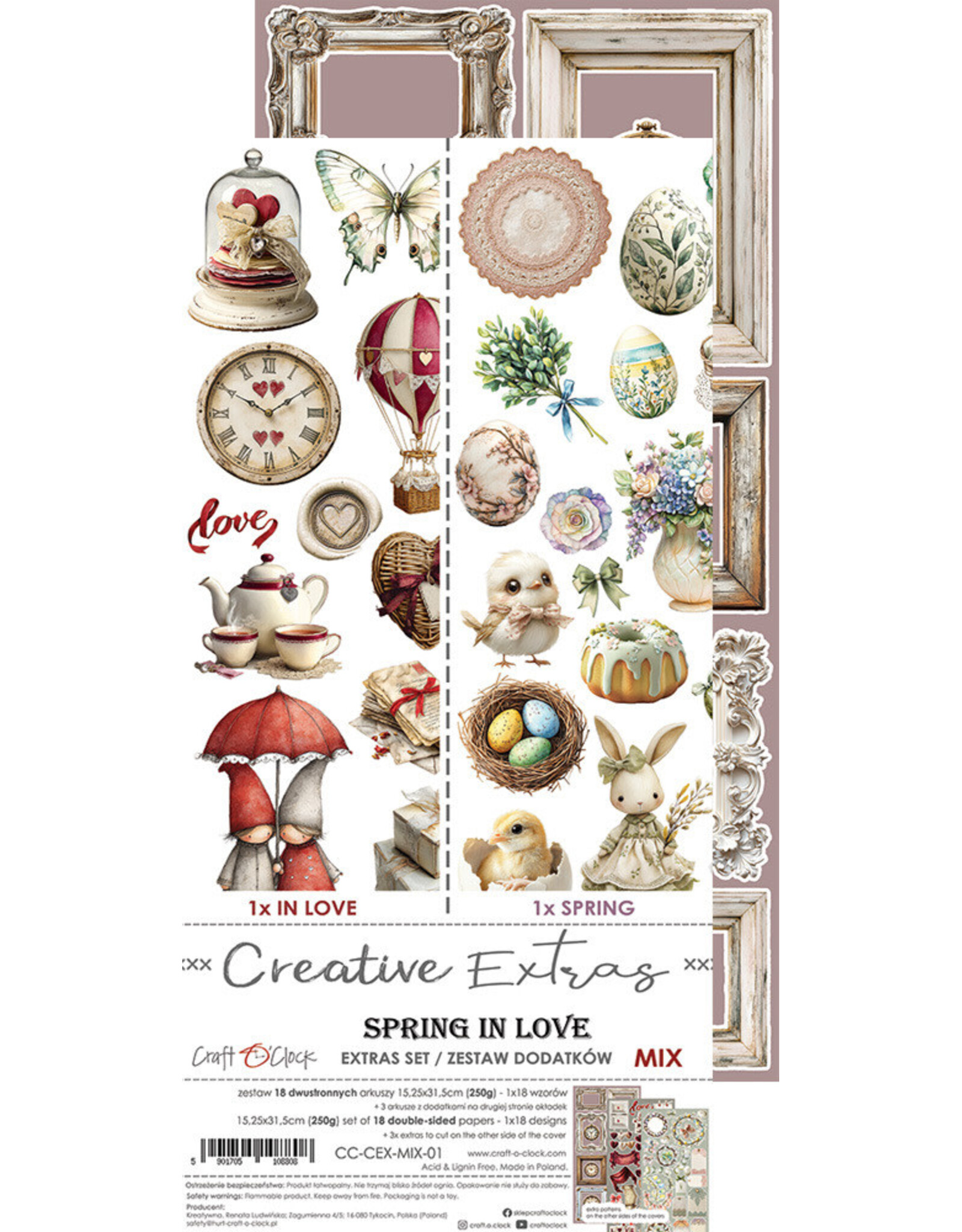 CRAFT O'CLOCK CRAFT O'CLOCK SPRING IN LOVE EXTRAS SET-MIX 6x12  COLLECTION PACK 18 SHEETS