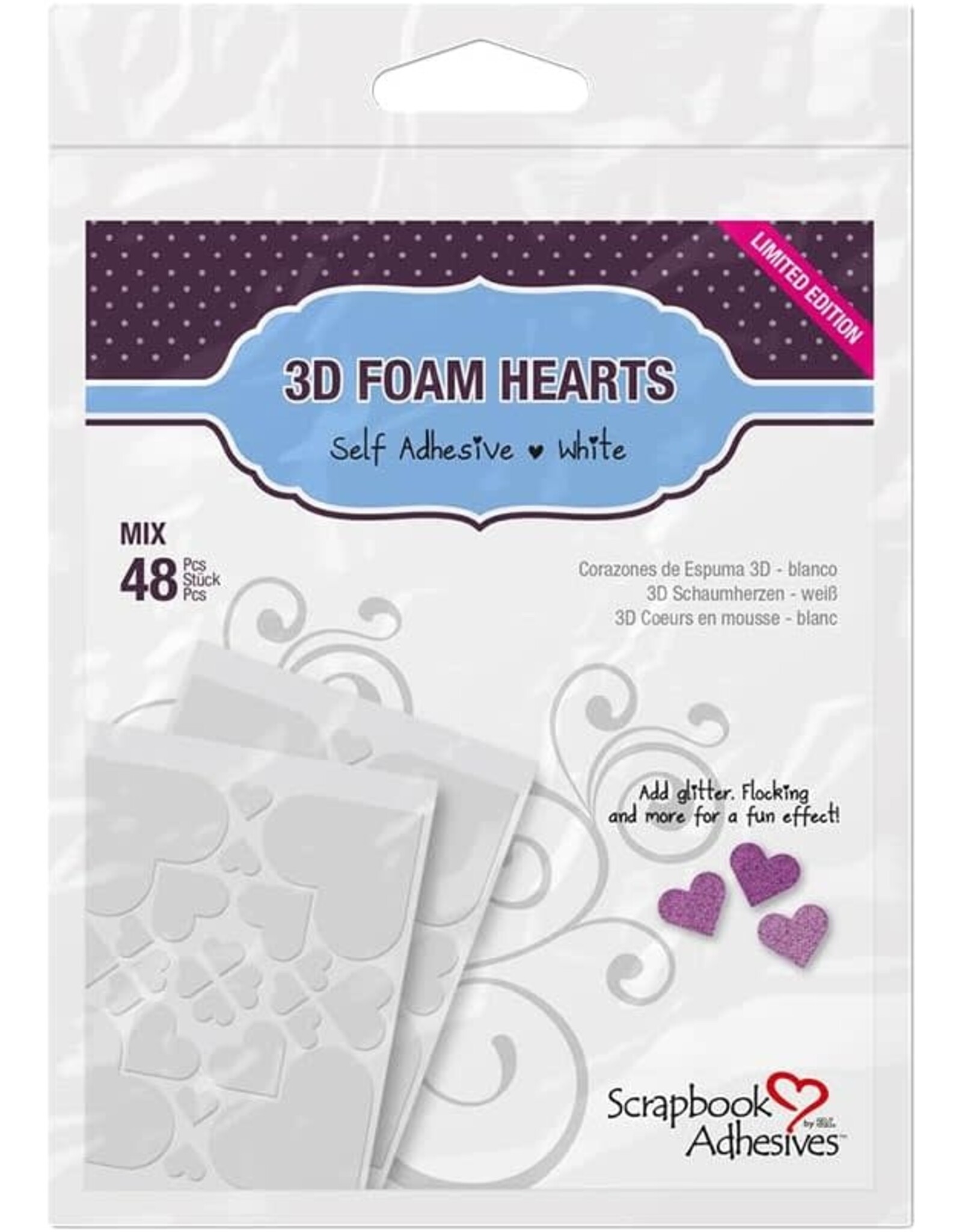 3L SCRAPBOOK ADHESIVES WHITE 3D FOAM HEARTS