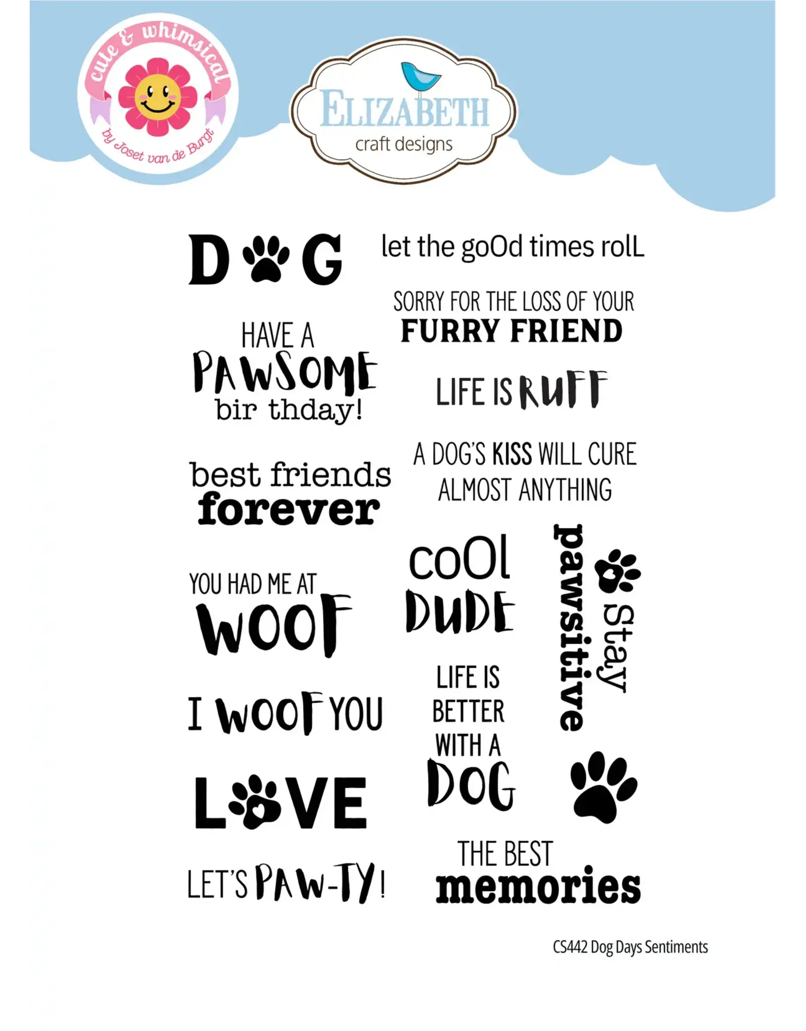 ELIZABETH CRAFT DESIGNS ELIZABETH CRAFT DESIGNS CUTE & WHIMSICAL DOG DAYS SENTIMENTS CLEAR STAMP SET
