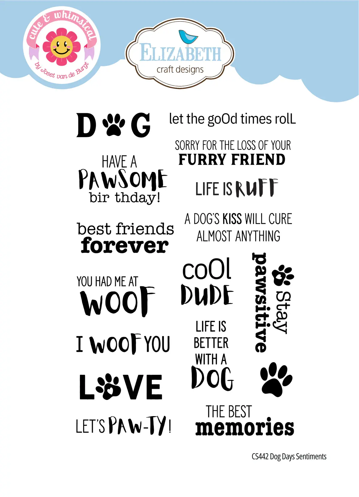 ELIZABETH CRAFT DESIGNS ELIZABETH CRAFT DESIGNS CUTE & WHIMSICAL DOG DAYS SENTIMENTS CLEAR STAMP SET
