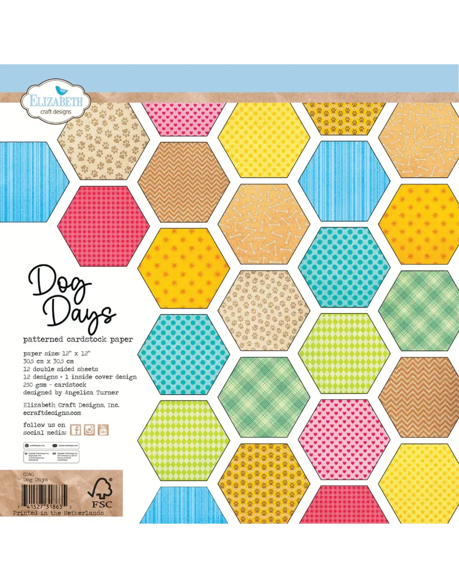 ELIZABETH CRAFT DESIGNS ELIZABETH CRAFT DESIGNS CUTE & WHIMSICAL DOG DAYS 12x12 PATTERENED PAPER PACK