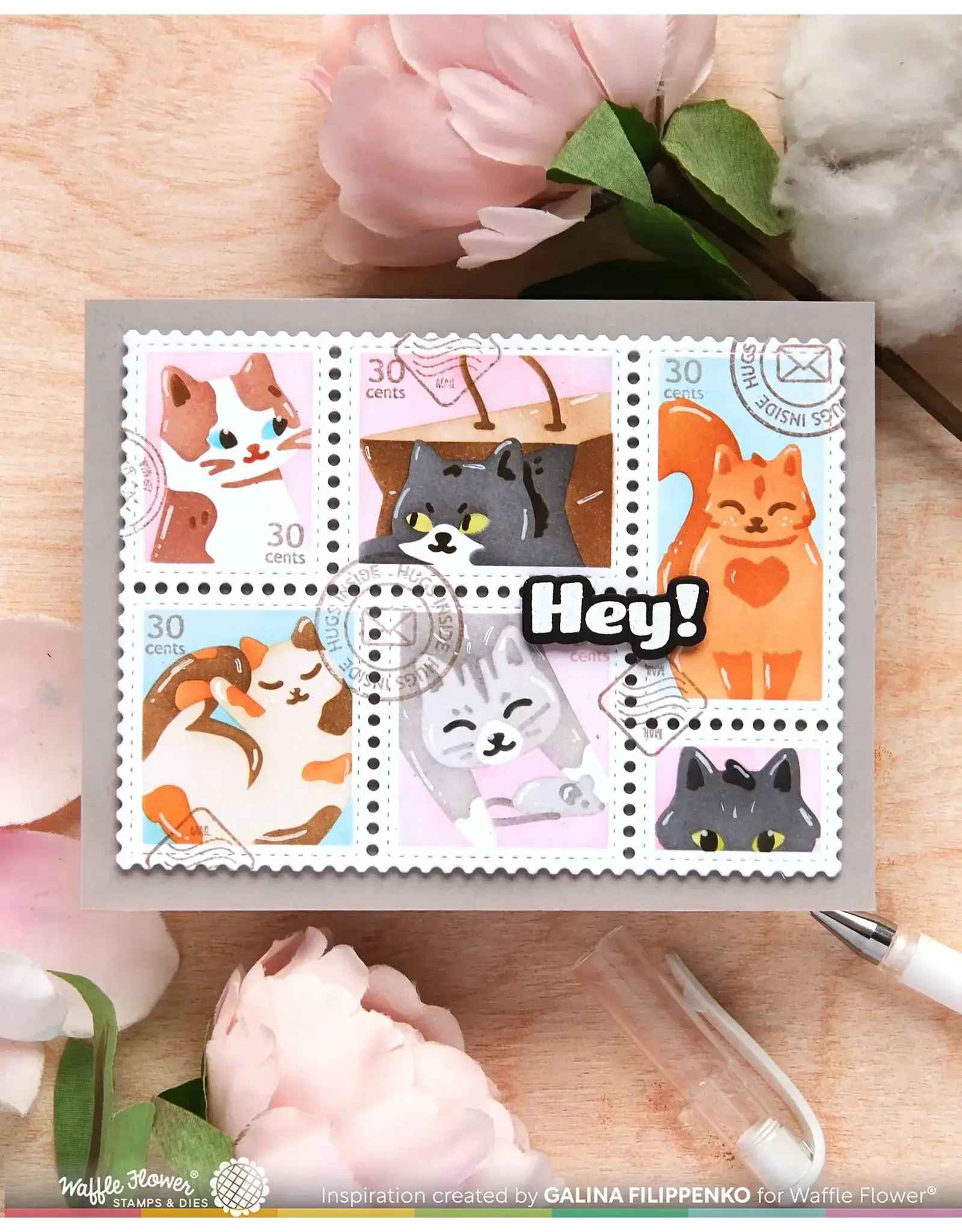 WAFFLE FLOWER WAFFLE FLOWER POSTAGE COLLAGE MEOW STENCIL SET