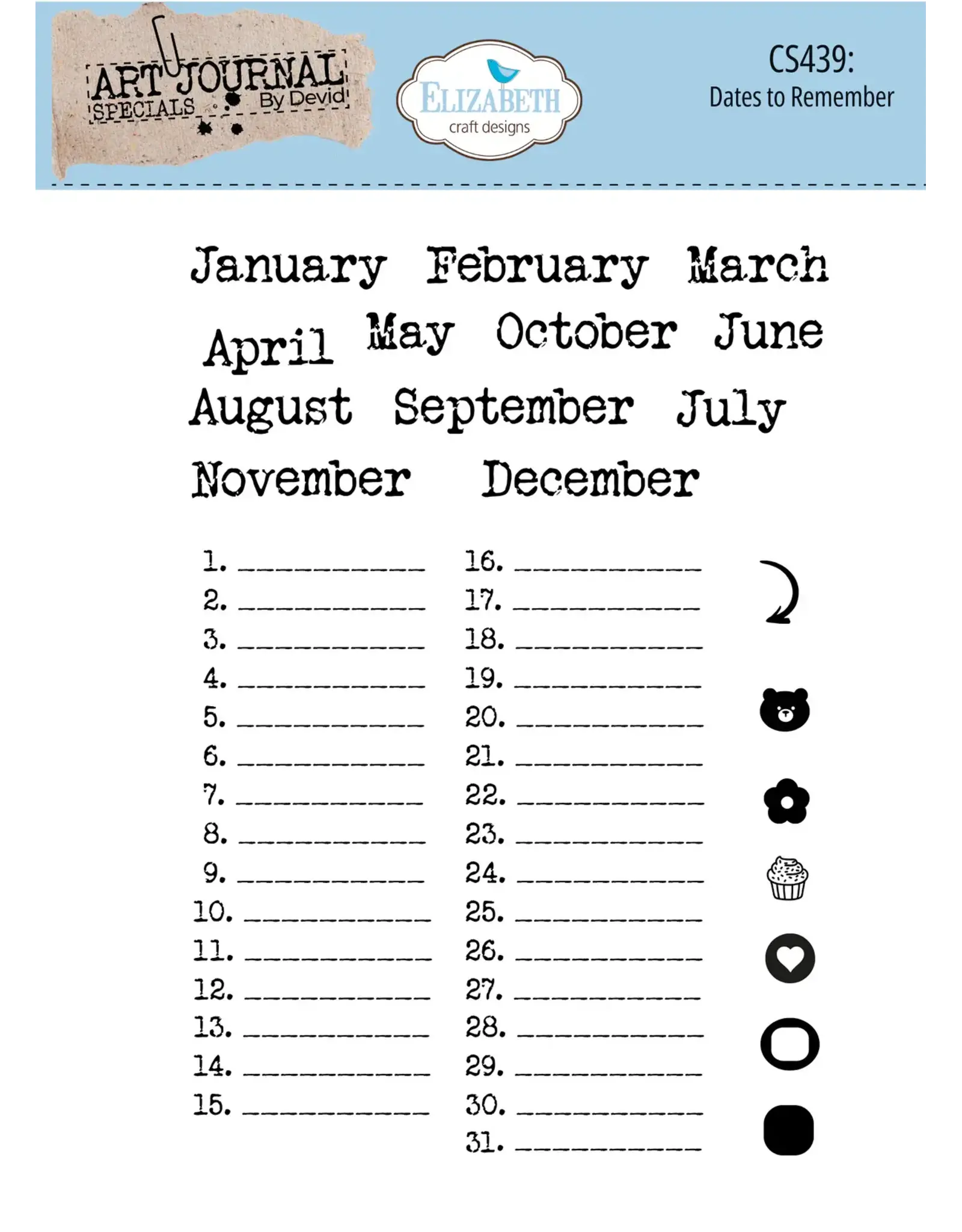 ELIZABETH CRAFT DESIGNS ELIZABETH CRAFT DESIGNS DATES TO REMEMBER CLEAR STAMP SET