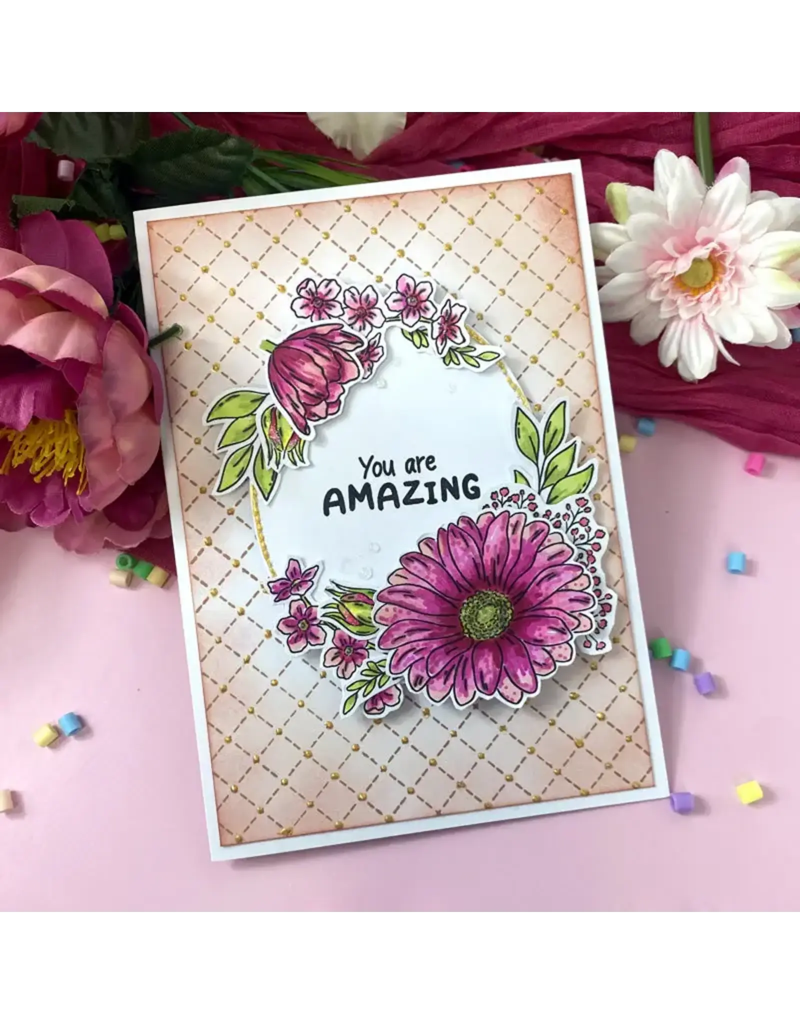 HUNKYDORY CRAFTS LTD. HUNKYDORY FOR THE LOVE OF STAMPS STITCHED TRELLIS BACKGROUND CLEAR STAMP