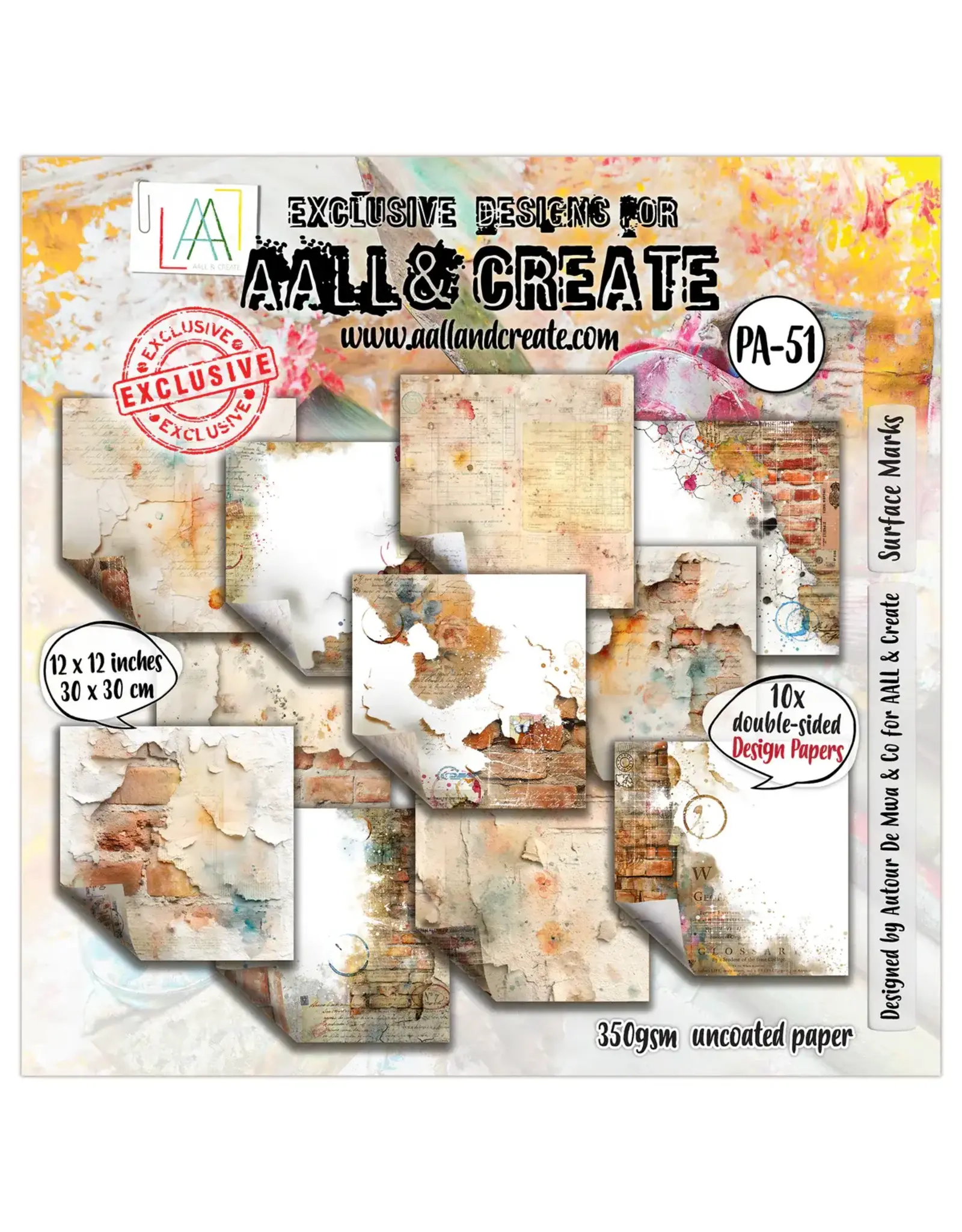AALL & CREATE AALL & CREATE AUTOUR DE MWA & CO #51 SURFACE MARKS 12x12 DOUBLE-SIDED DESIGN PAPERS 10/PK
