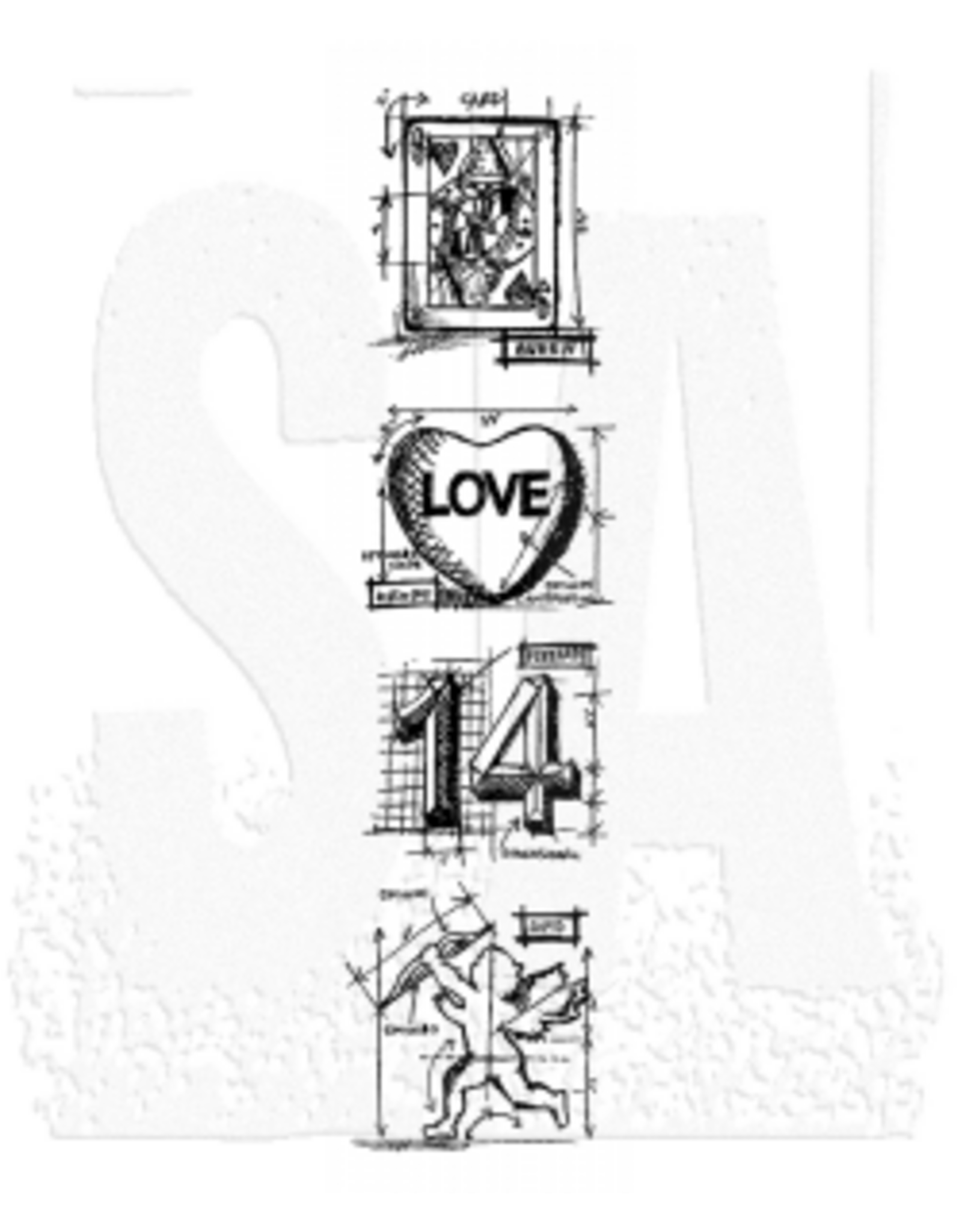STAMPERS ANONYMOUS STAMPERS ANONYMOUS TIM HOLTZ VALENTINE MINI BLUEPRINTS STRIP 3x10 CLING STAMP SET