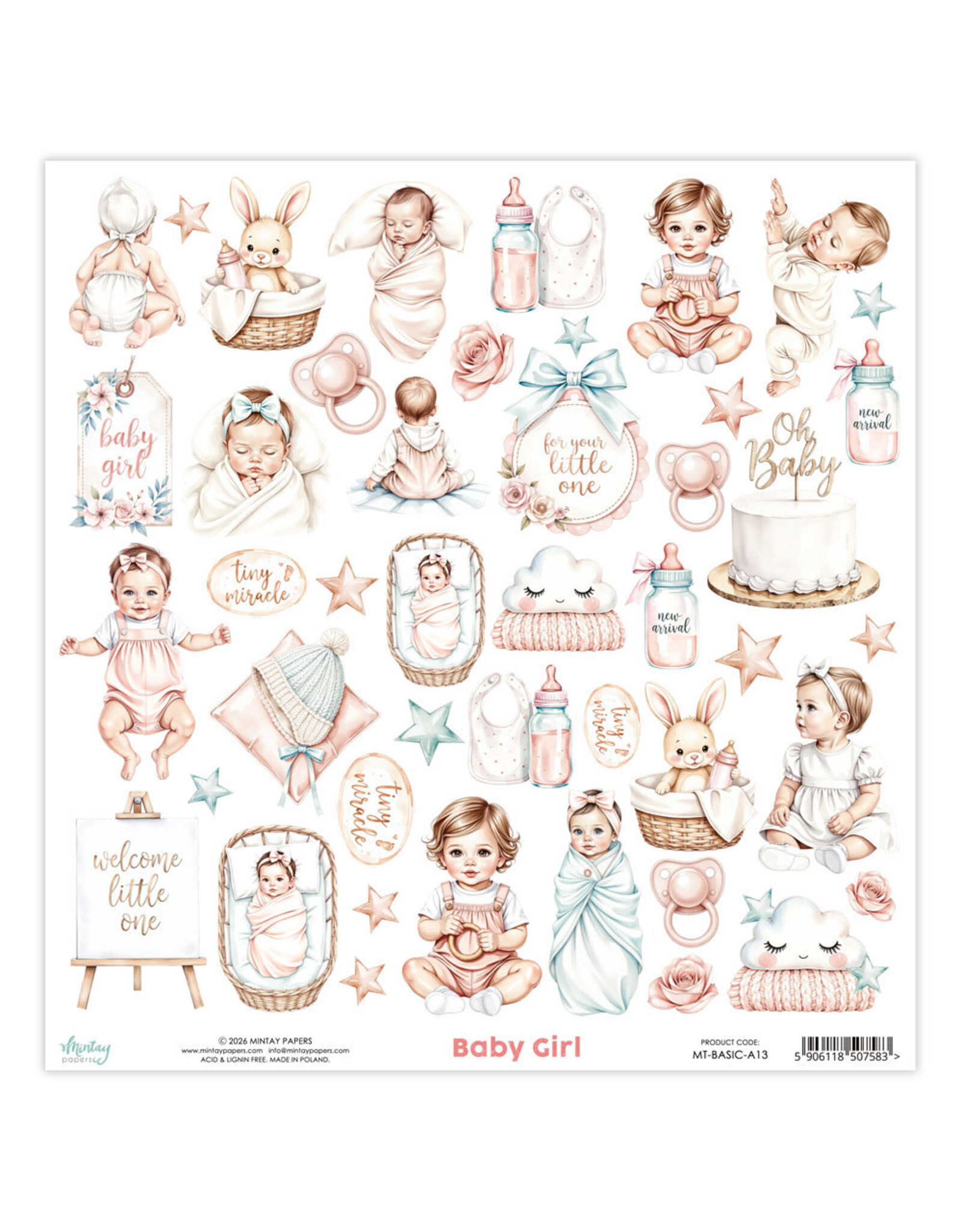 MINTAY MINTAY BABY GIRL BASIC ELEMENTS 12x12 CARDSTOCK