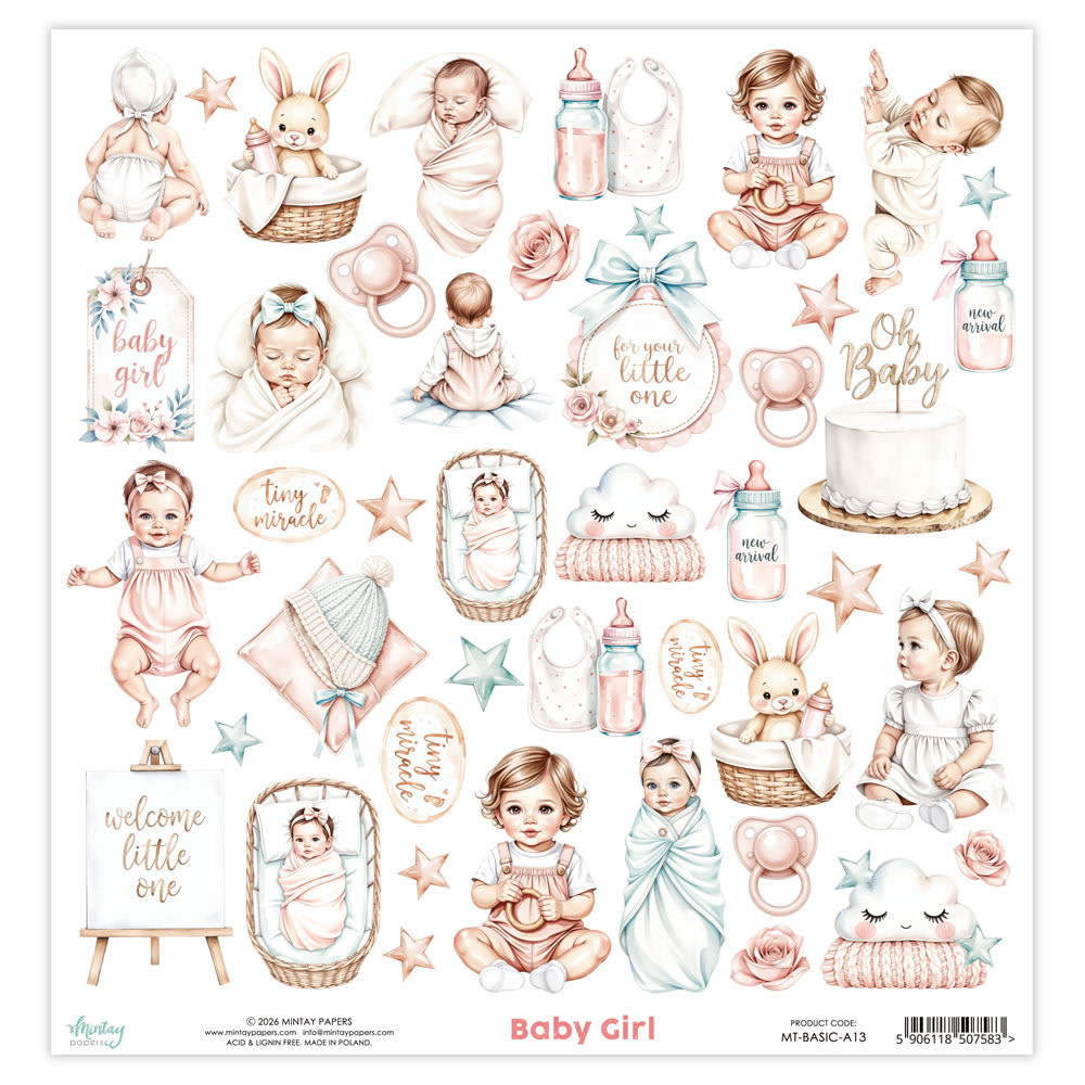 MINTAY MINTAY BABY GIRL BASIC ELEMENTS 12x12 CARDSTOCK