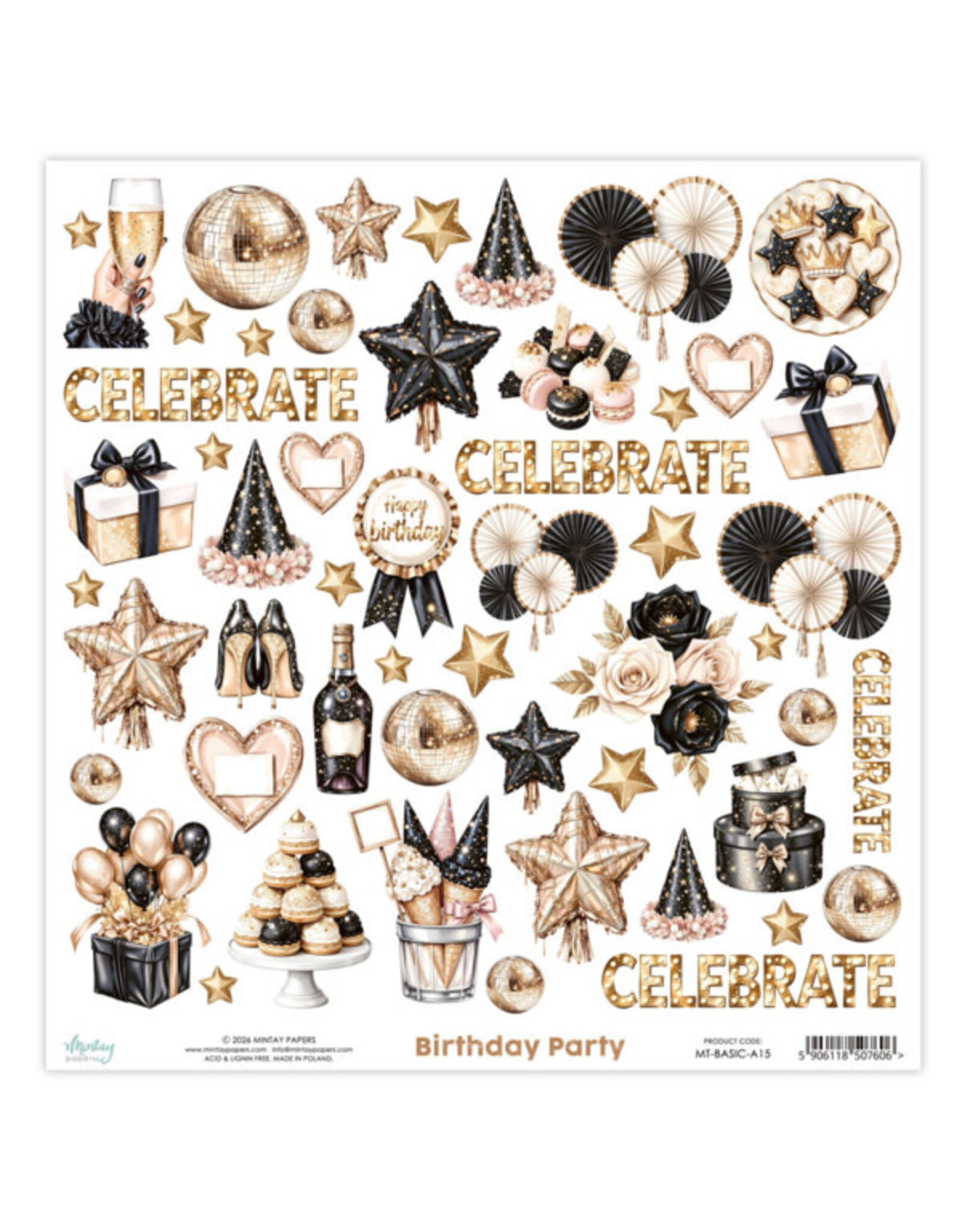 MINTAY MINTAY BIRTHDAY PARTY BASIC ELEMENTS 12x12 CARDSTOCK