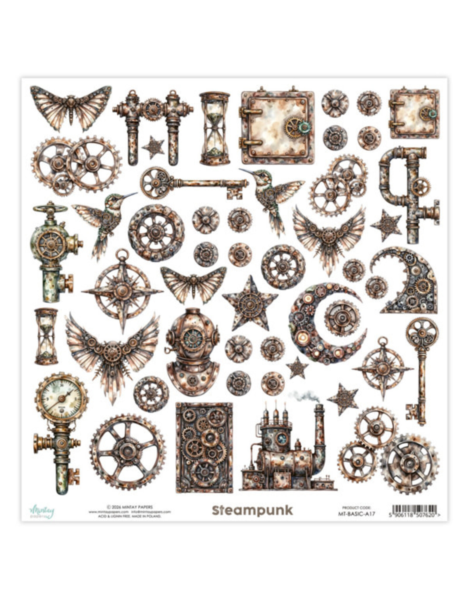 MINTAY MINTAY STEAMPUNK BASIC ELEMENTS 12x12 CARDSTOCK