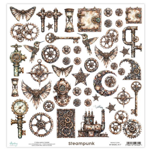 MINTAY MINTAY STEAMPUNK BASIC ELEMENTS 12x12 CARDSTOCK