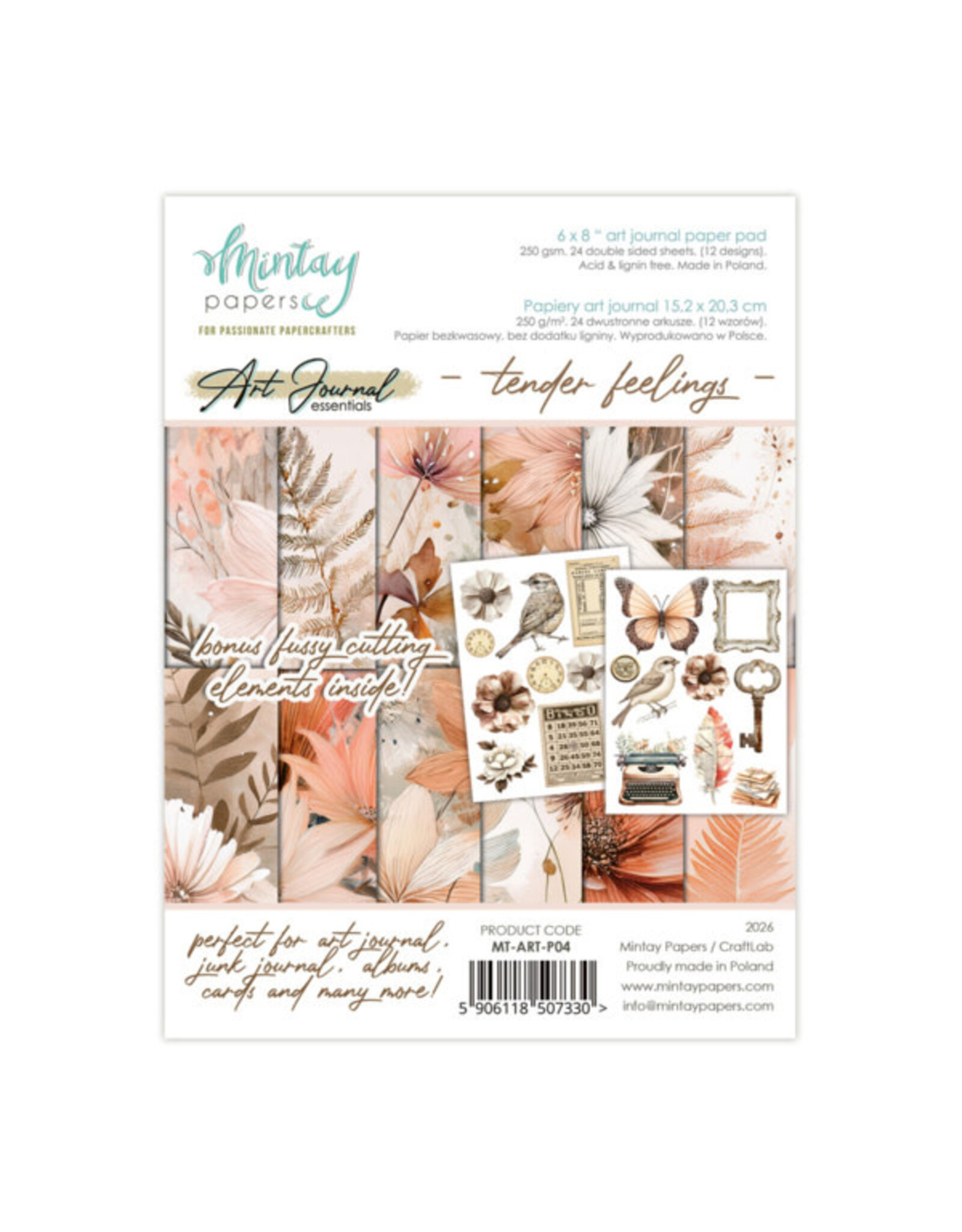 MINTAY MINTAY ART JOURNAL TENDER FEELINGS 6x8 PAPER PAD 24 SHEETS
