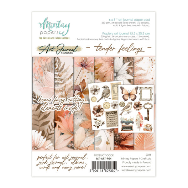 MINTAY MINTAY ART JOURNAL TENDER FEELINGS 6x8 PAPER PAD 24 SHEETS