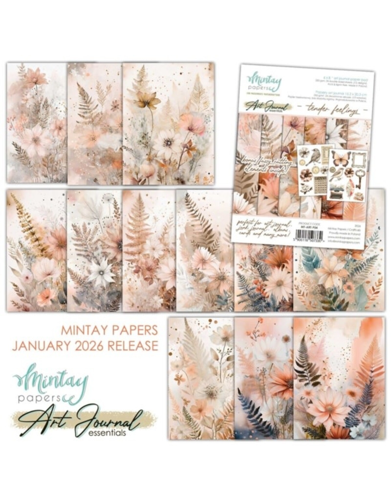 MINTAY MINTAY ART JOURNAL TENDER FEELINGS 6x8 PAPER PAD 24 SHEETS