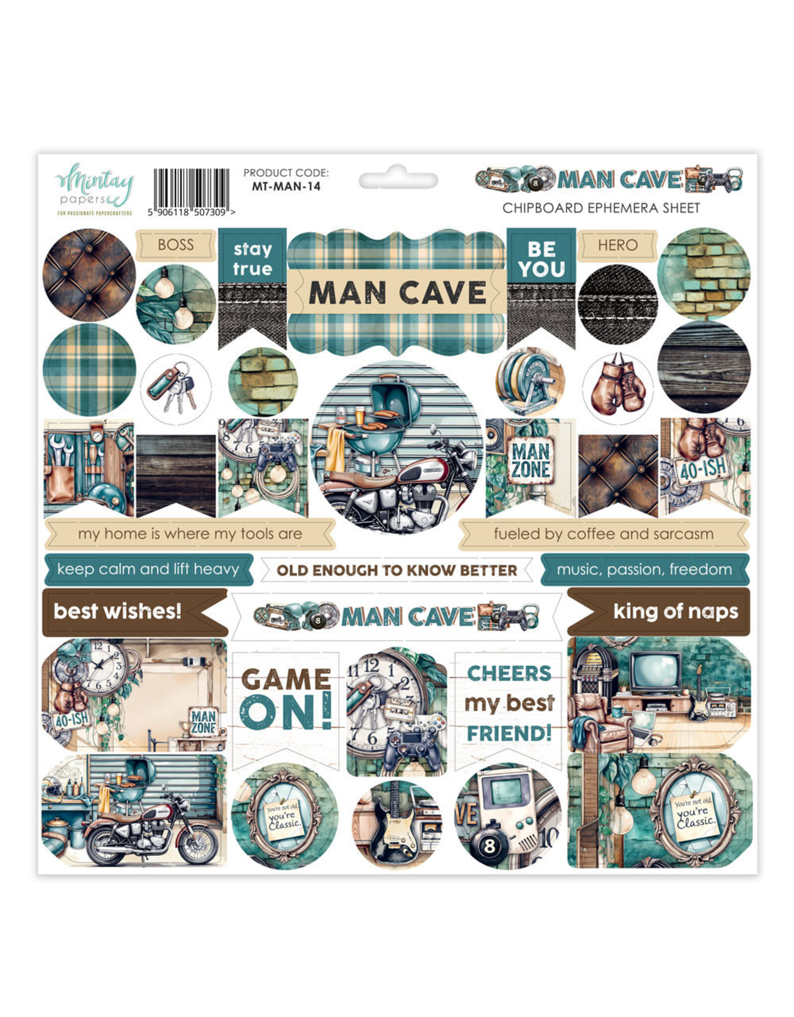 MINTAY MINTAY MAN CAVE 12x12 CHIPBOARD EPHEMERA SHEET