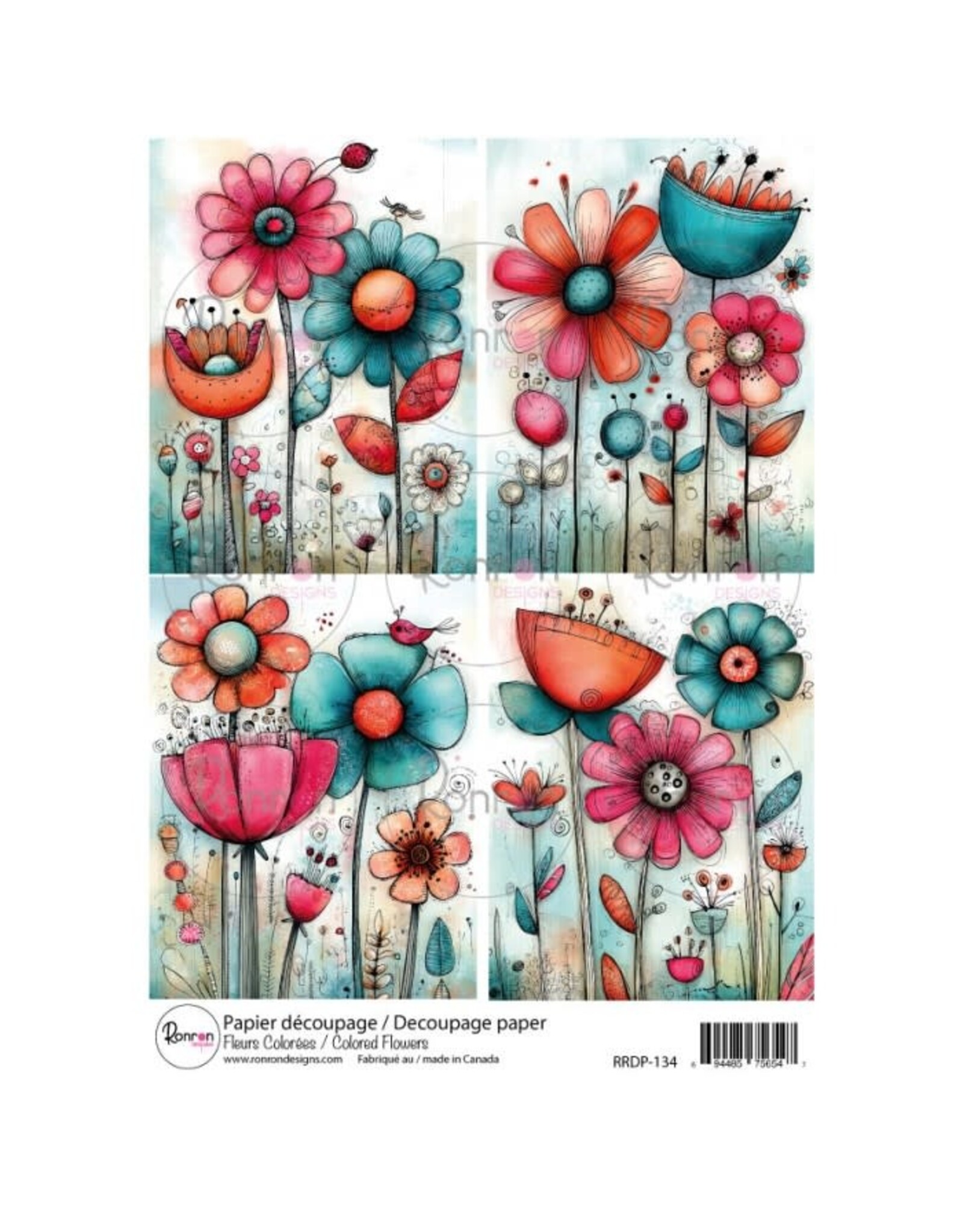 RONRON DESIGNS RONRON DESIGNS FLEURS COLORÉES RICE PAPER