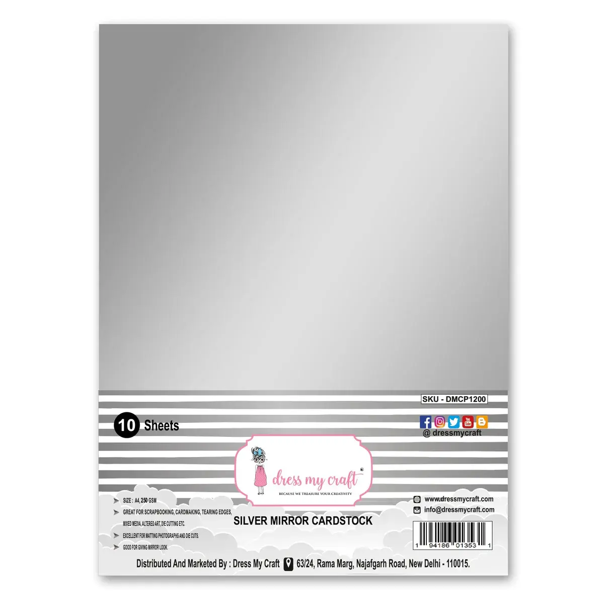 DRESS MY CRAFT DRESS MY CRAFT SILVER MIRROR CARDSTOCK A4 10/PK
