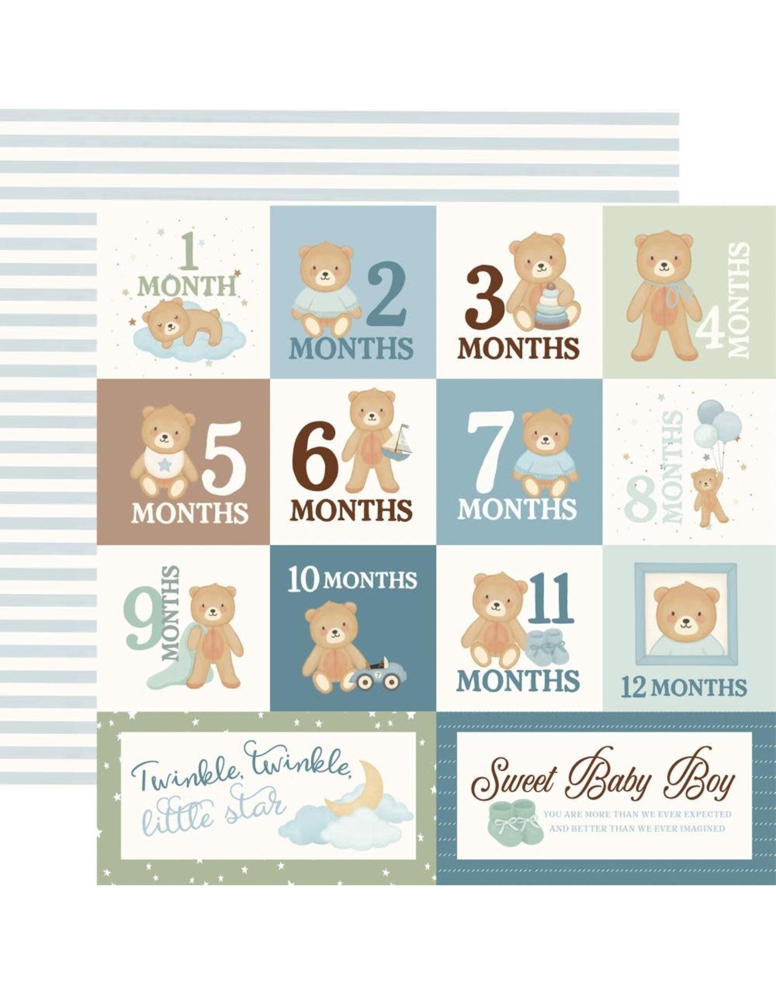 CARTA BELLA CARTA BELLA LITTLE LULLABIES BABY BOY MONTHLY JOURNALING CARDS 12x12 CARDSTOCK
