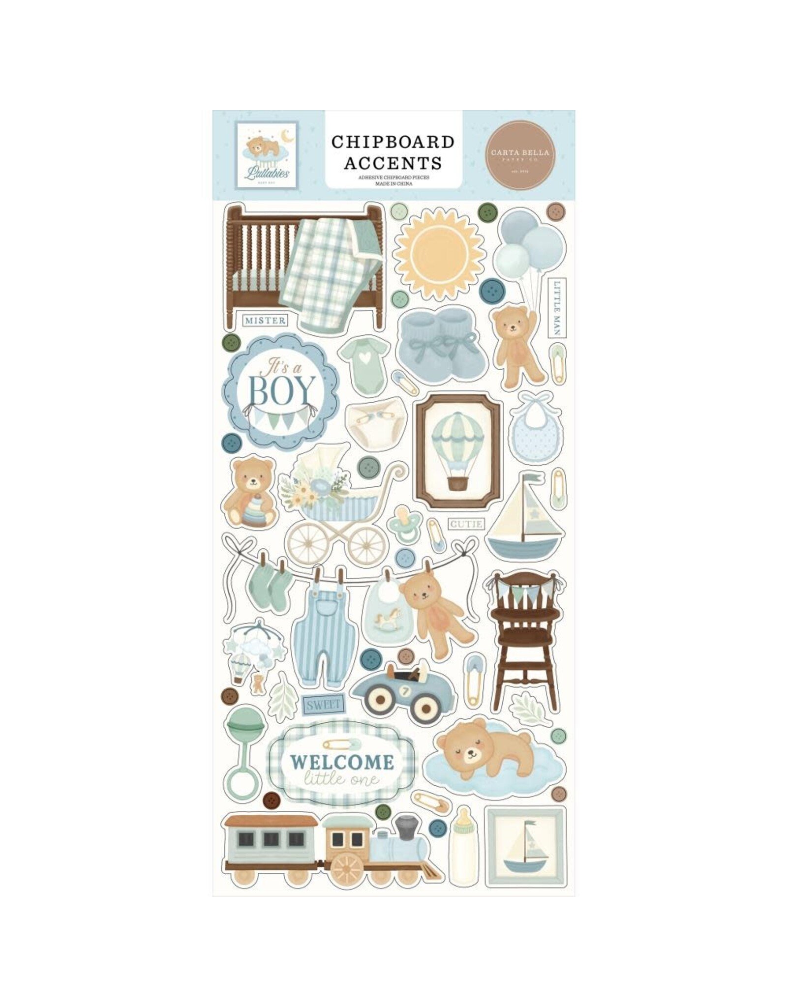 CARTA BELLA CARTA BELLA LITTLE LULLABIES BABY BOY 6x13 CHIPBOARD ACCENTS