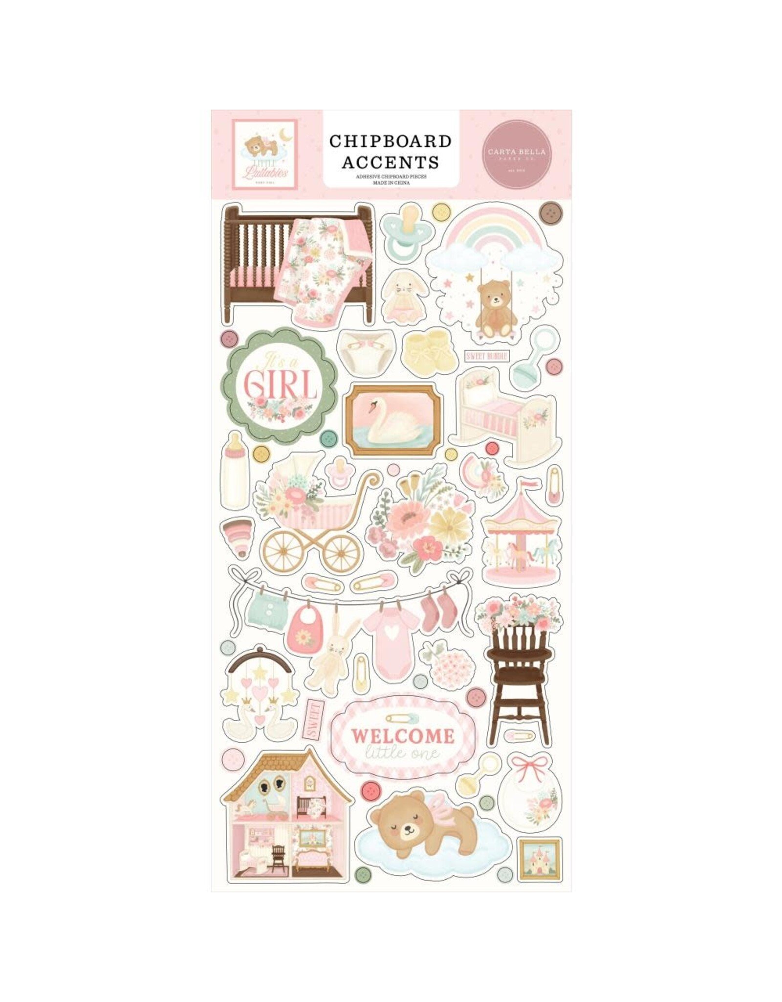 CARTA BELLA CARTA BELLA LITTLE LULLABIES BABY GIRL 6x13 CHIPBOARD ACCENTS