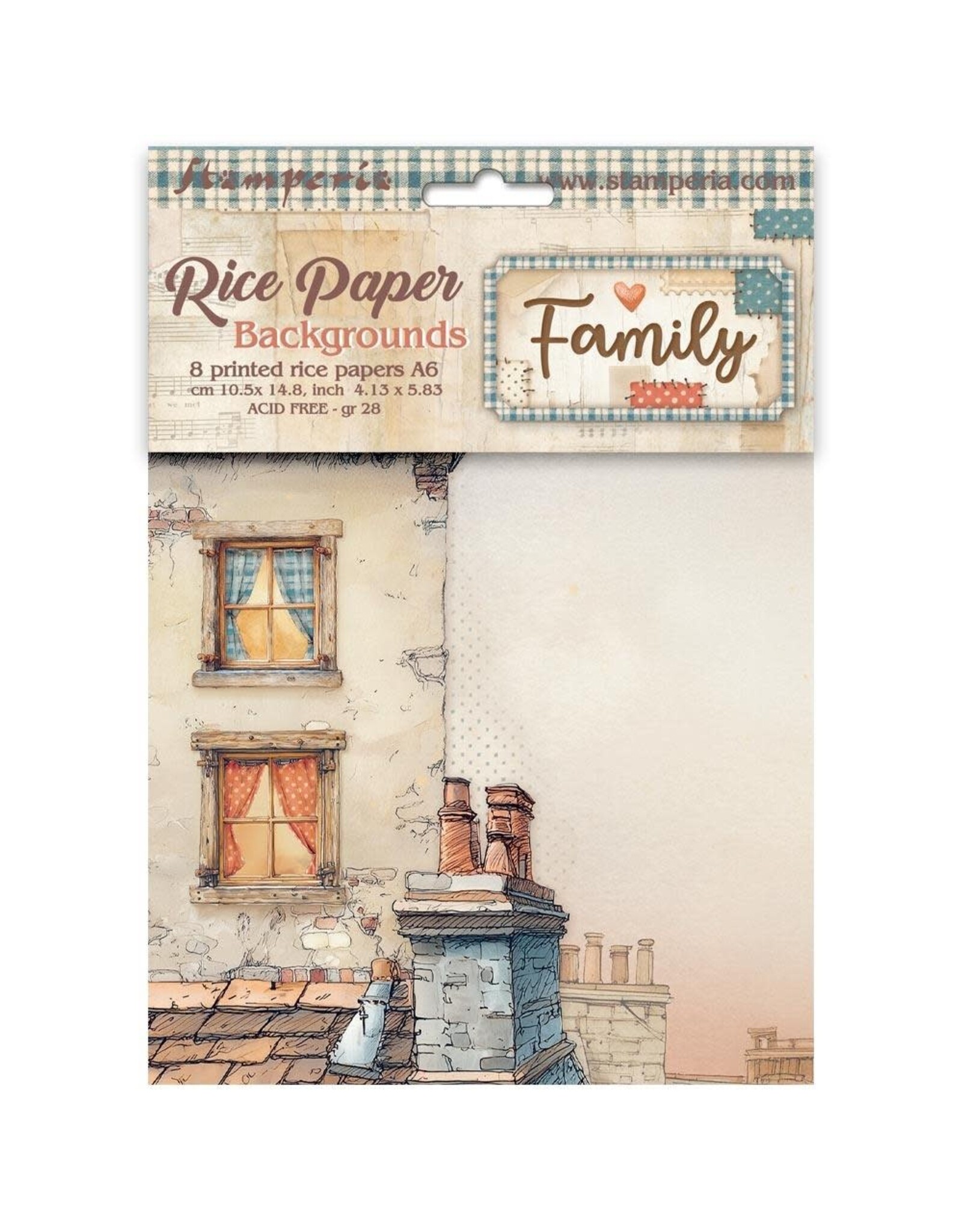 STAMPERIA STAMPERIA FAMILY ASSORTED A6 RICE PAPER DECOUPAGE BACKGROUNDS 10.5X14.8CM 8/PK