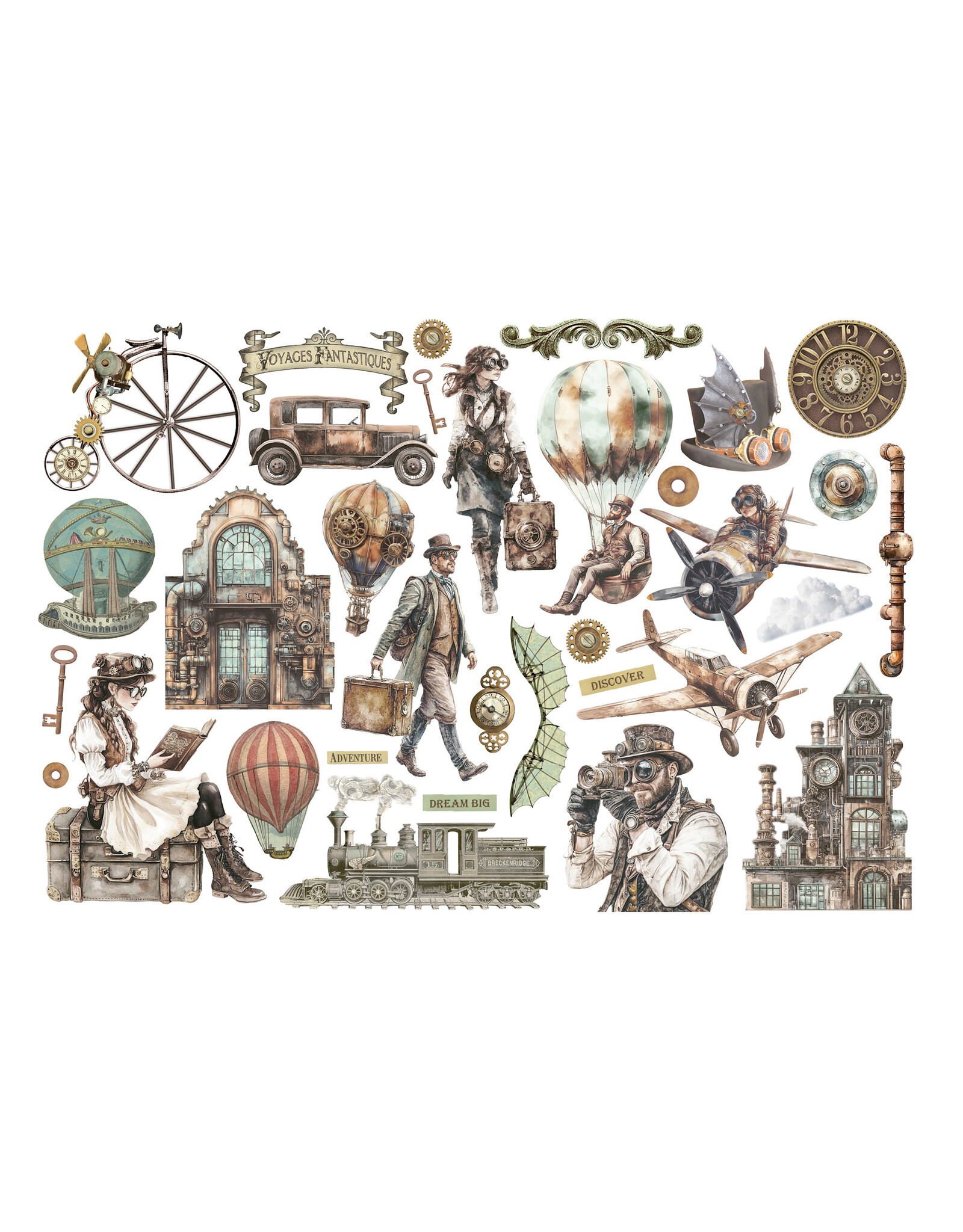 STAMPERIA STAMPERIA VOYAGES FANTASTIQUES EPHEMERA ADHESIVE PAPER CUT OUTS